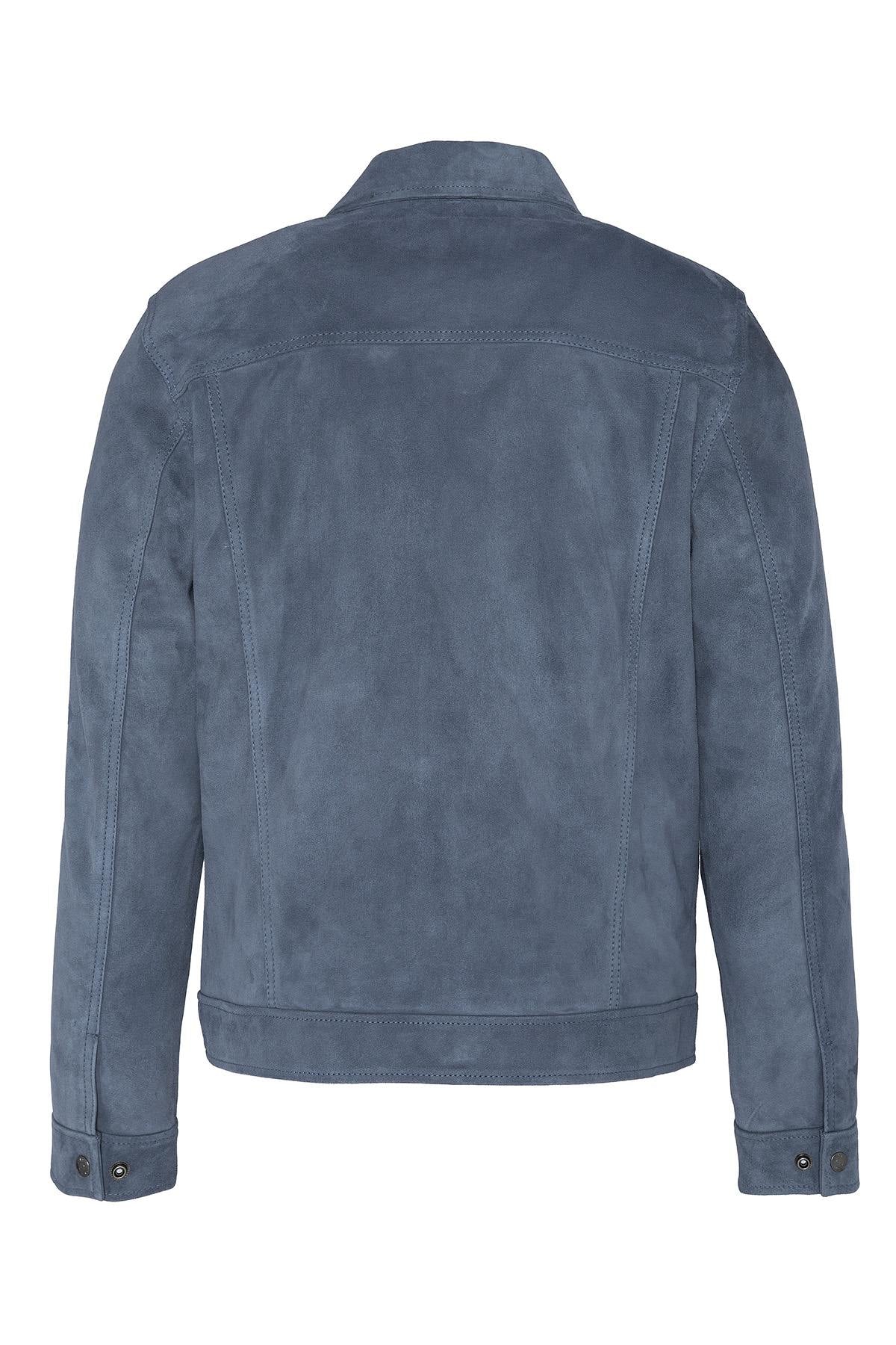 Indigo blue suede leather jacket - Image n°2