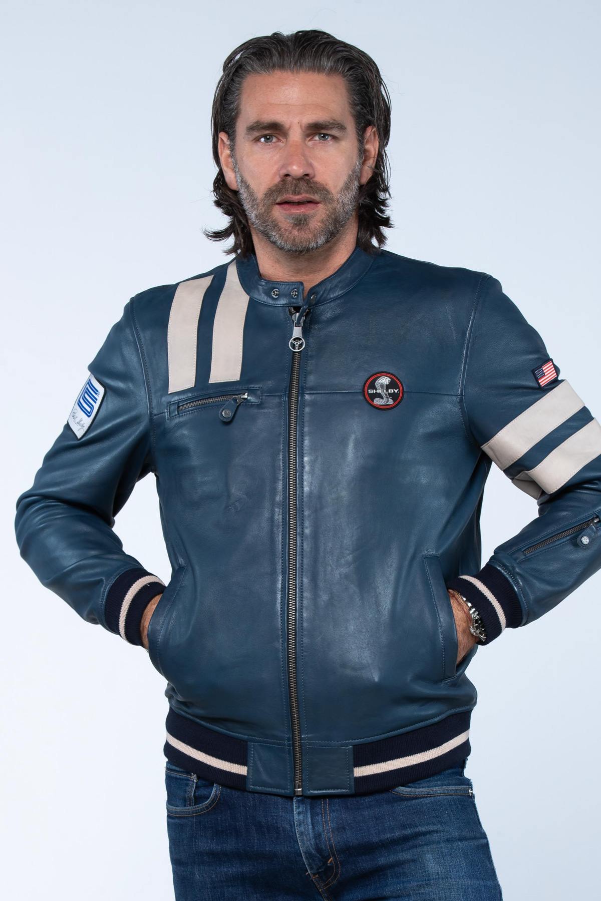 Royal Blue Shelby Leather Jacket - Image n°7