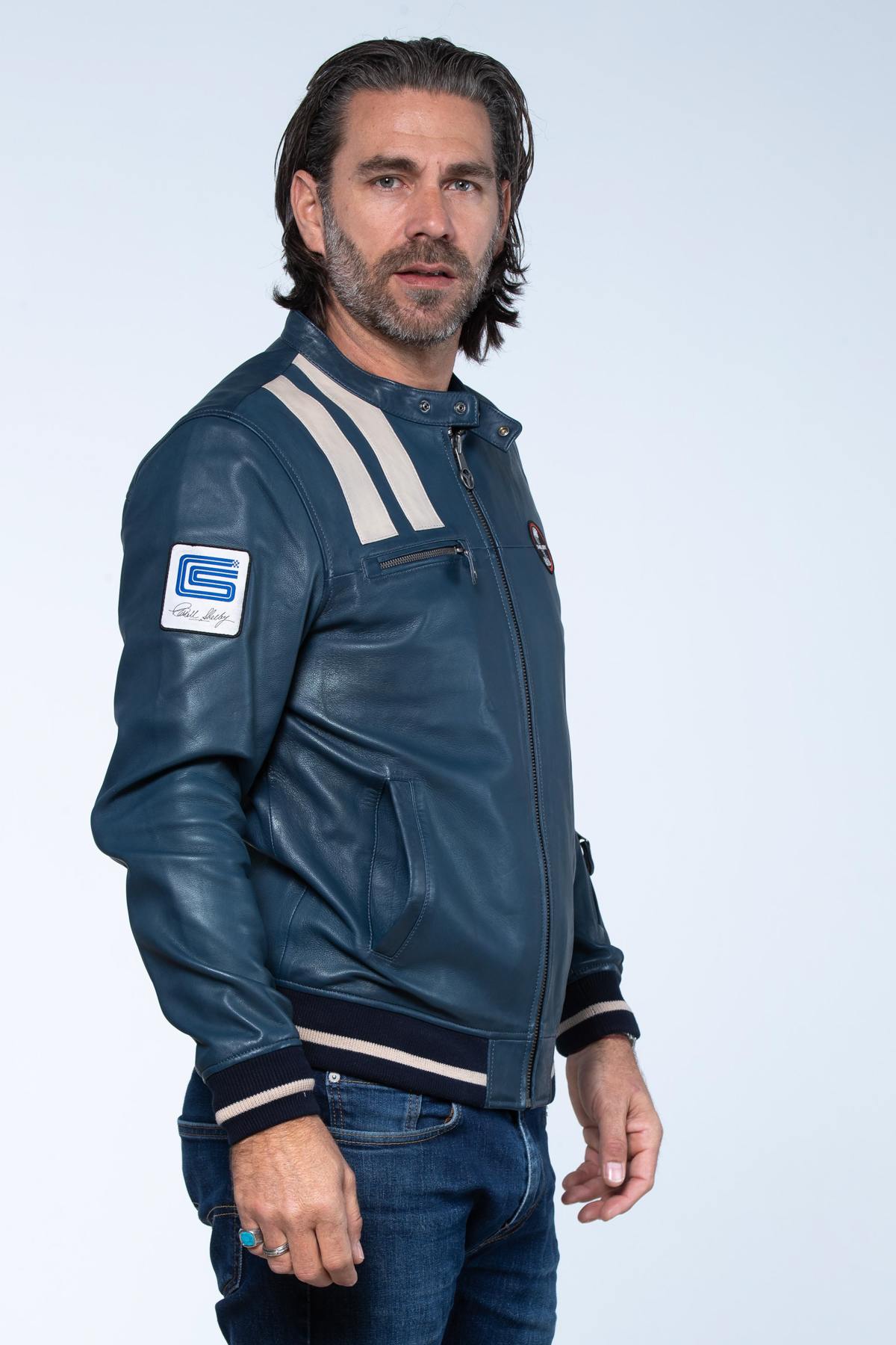 Royal Blue Shelby Leather Jacket - Image n°2