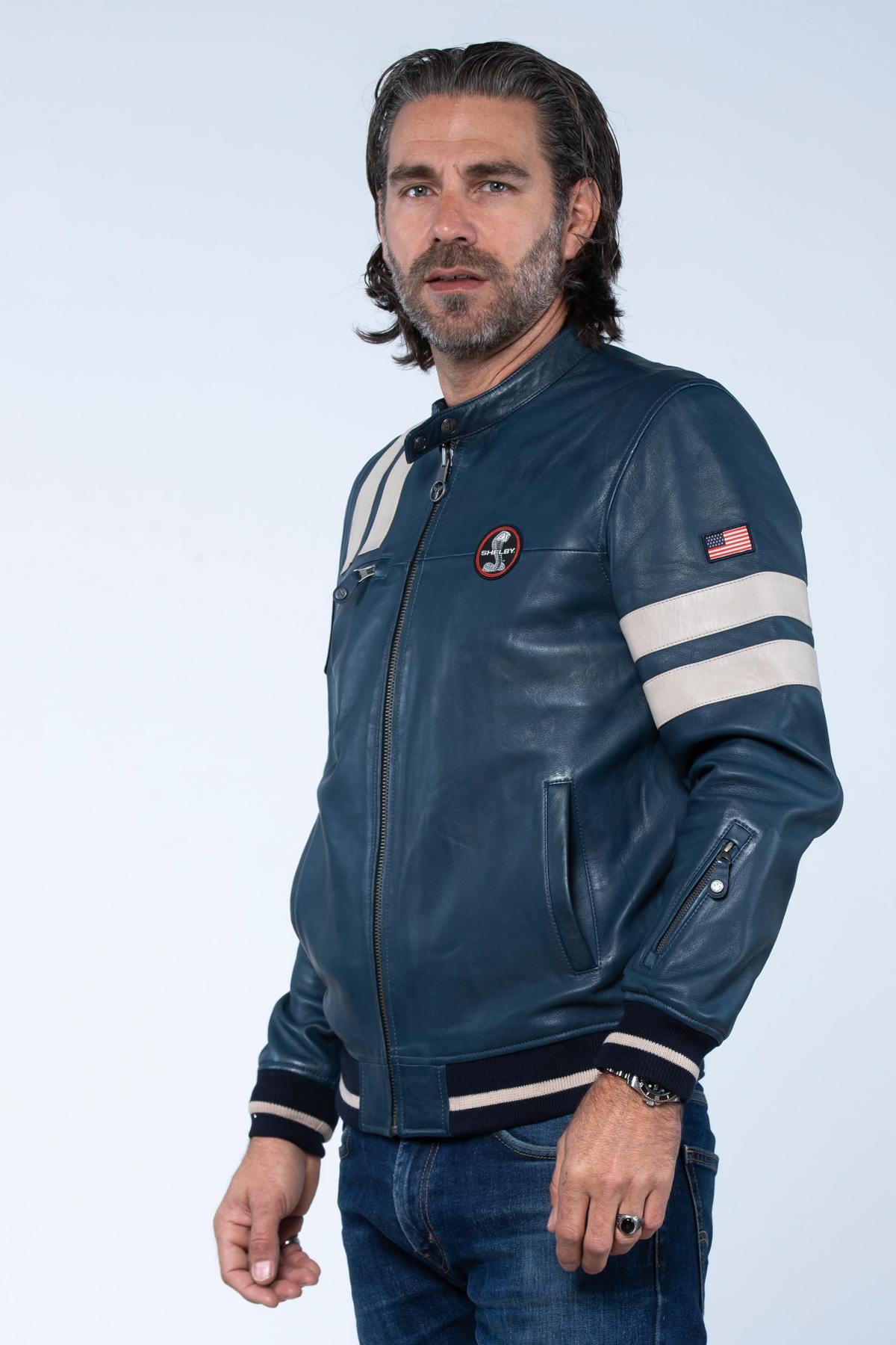 Royal Blue Shelby Leather Jacket - Image n°4