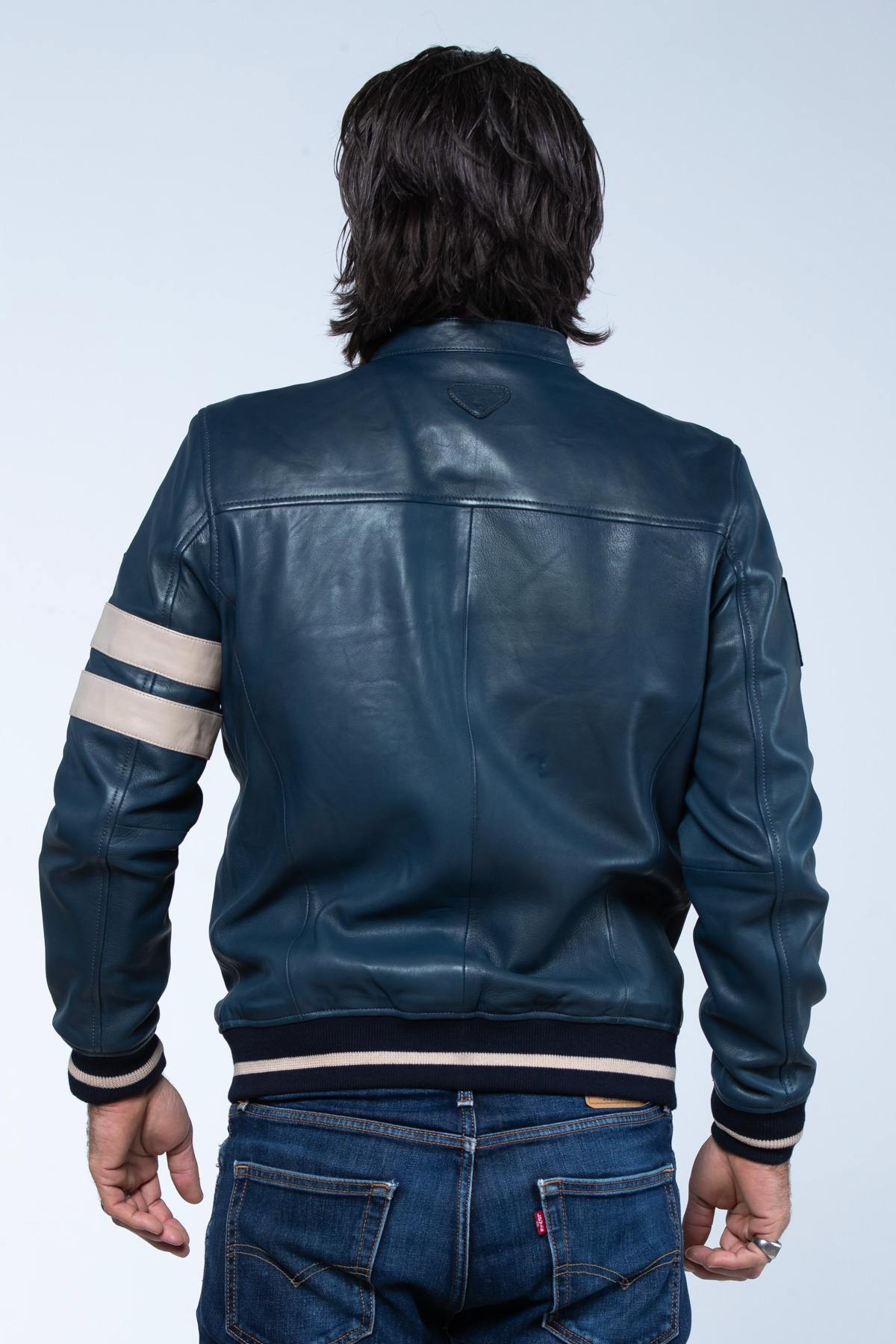 Royal Blue Shelby Leather Jacket - Image n°5