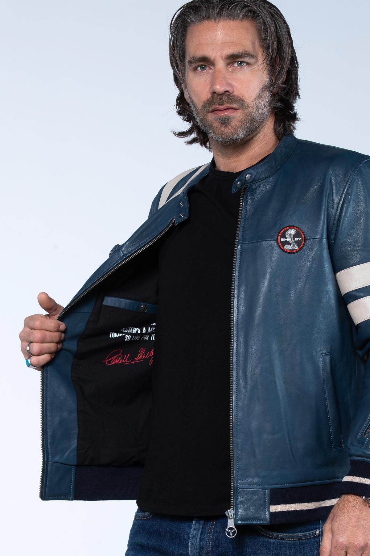 Royal Blue Shelby Leather Jacket - Image n°6