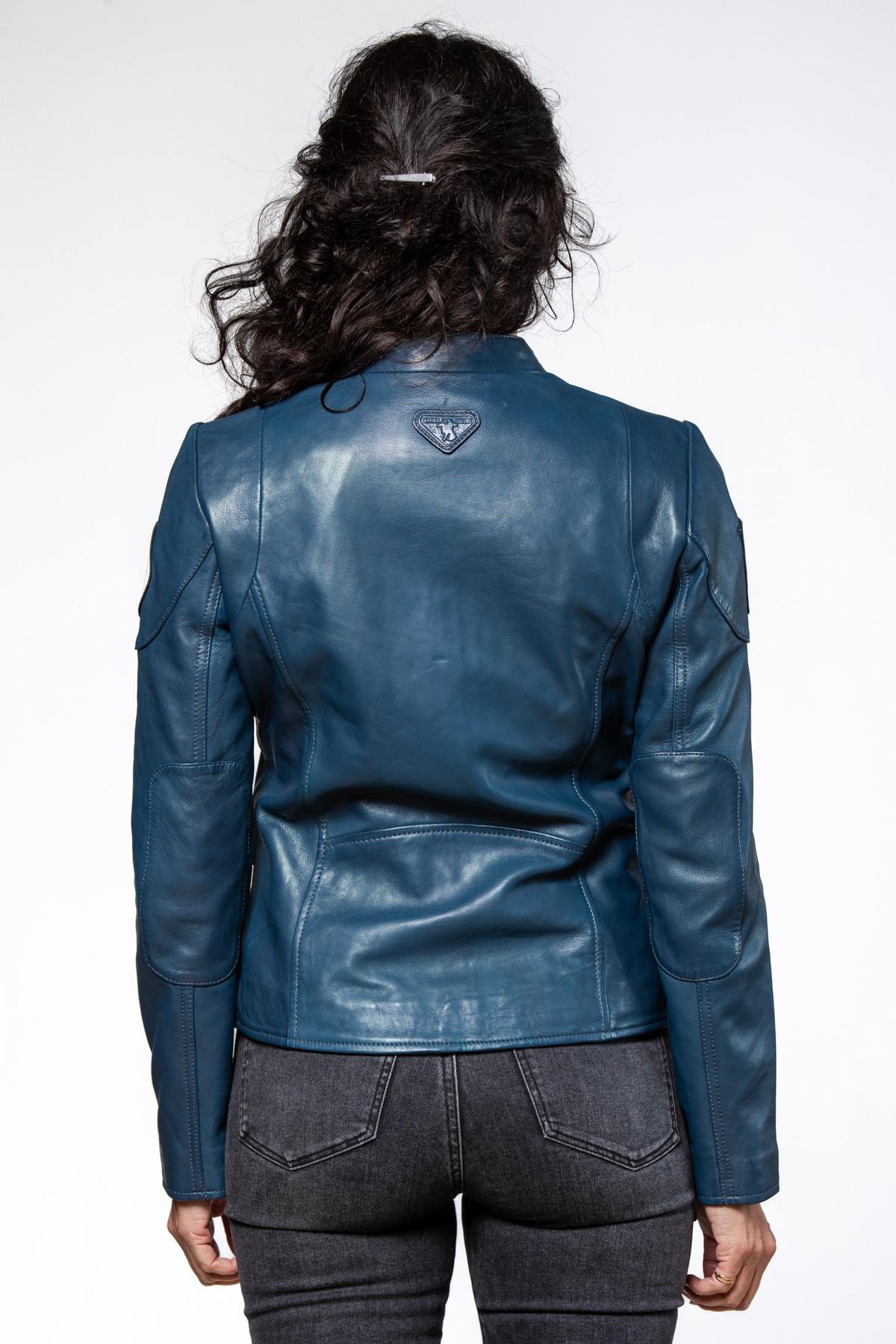 Women's royal blue racing leather jacket - Image n°3