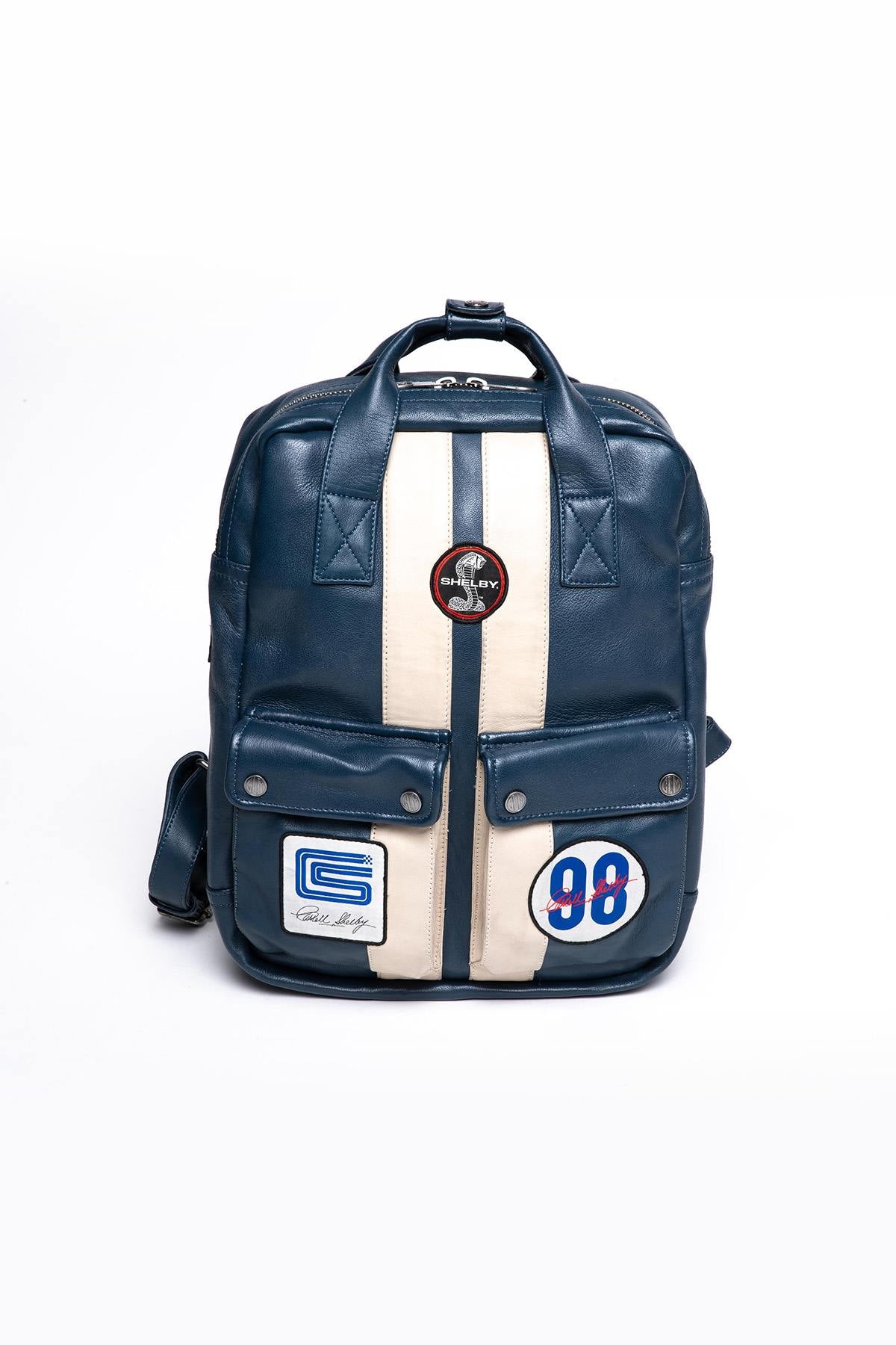 Royal blue racing style leather backpack - Image n°2