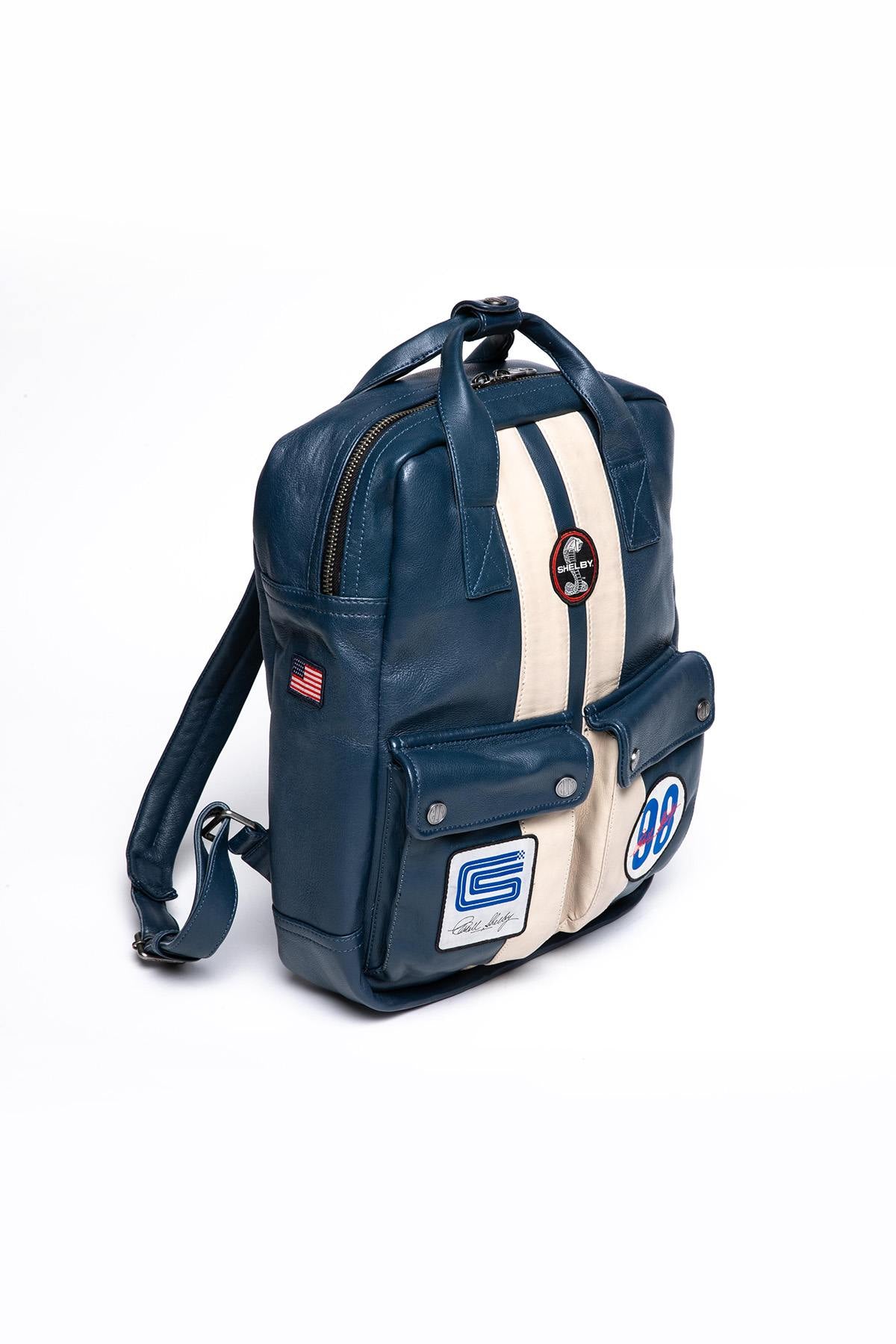 Royal blue racing style leather backpack - Image n°4