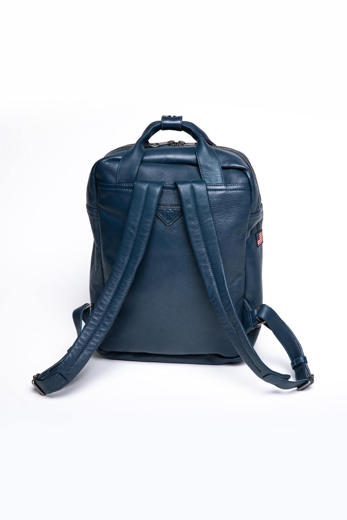 Royal blue racing style leather backpack - Image n°3