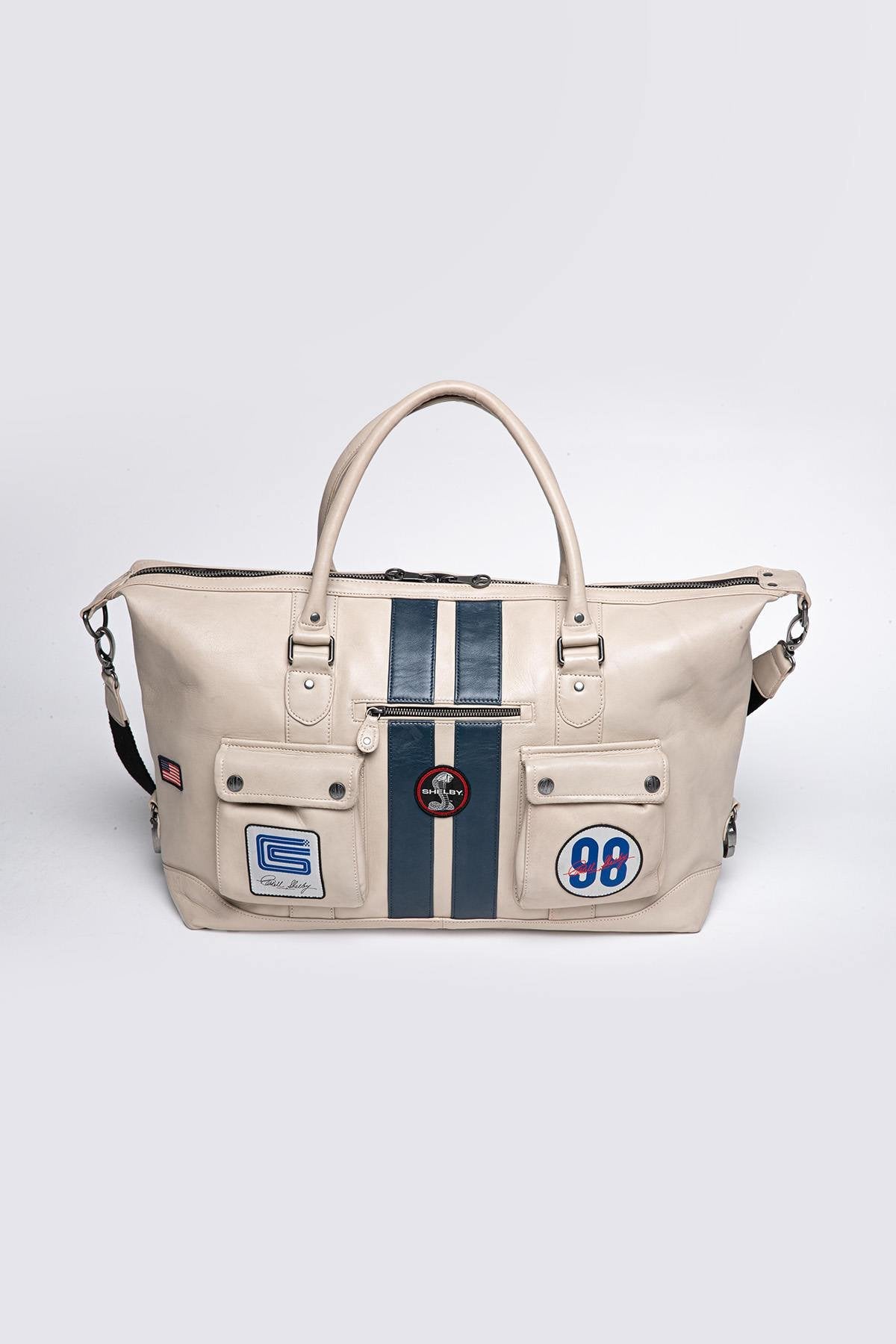 Racing style ecru leather travel bag - Image n°1