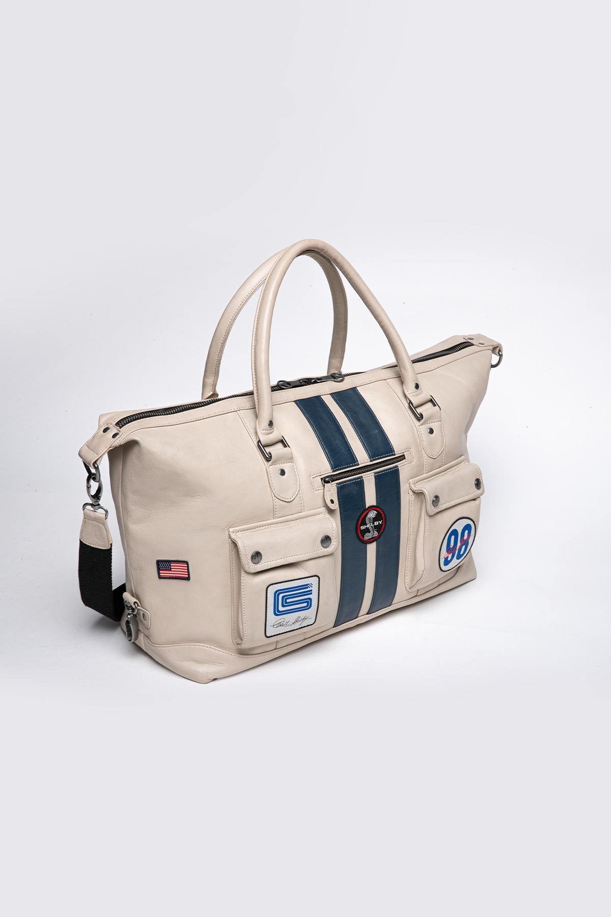 Racing style ecru leather travel bag - Image n°4