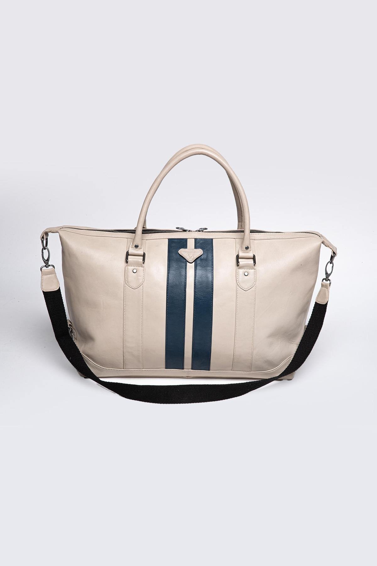 Racing style ecru leather travel bag - Image n°2