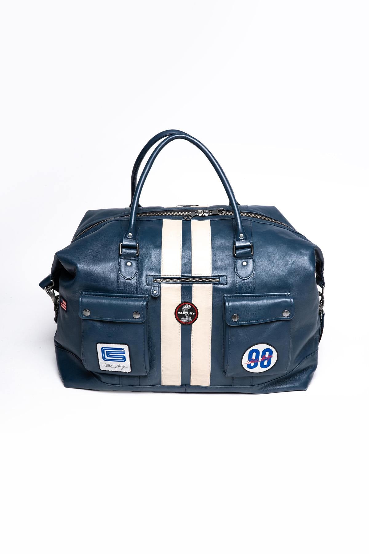 Large royal blue racing style leather travel bag - Image n°2