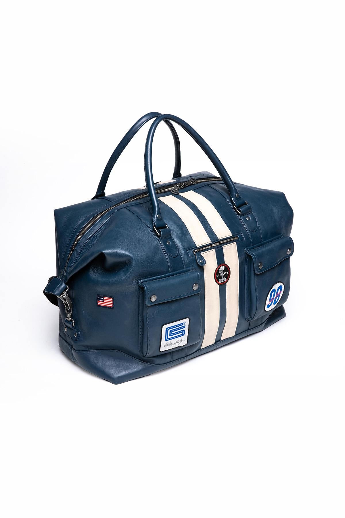 Large royal blue racing style leather travel bag - Image n°3