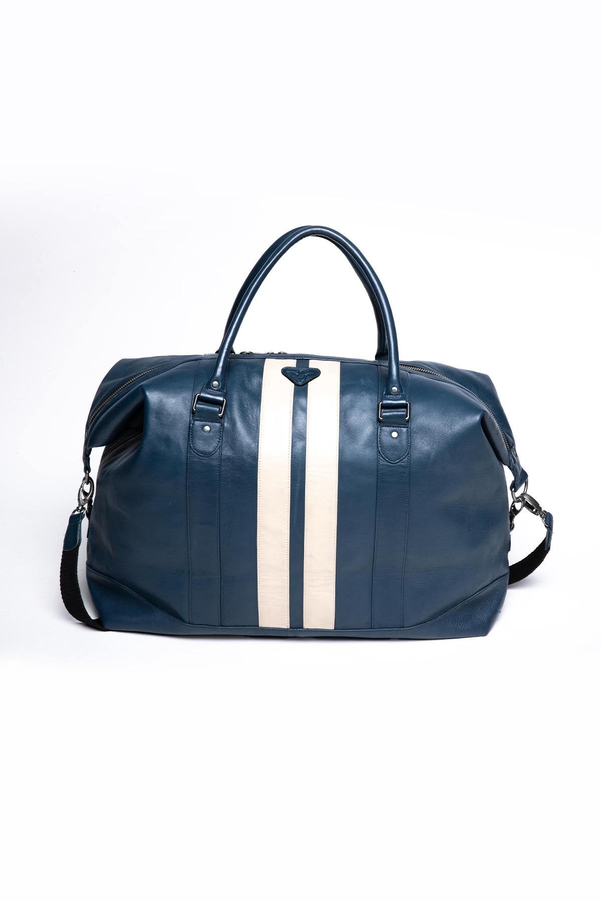 Large royal blue racing style leather travel bag - Image n°4