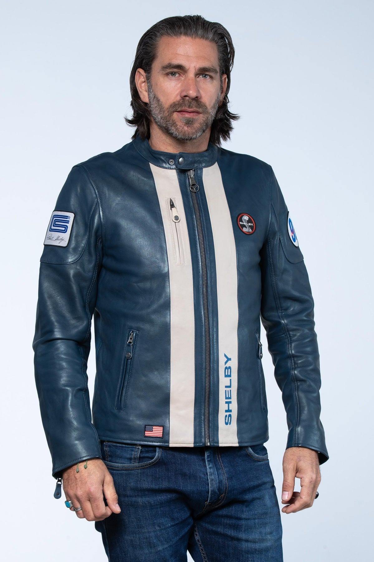 Carroll Shelby jacket in blue leather - Image n°6