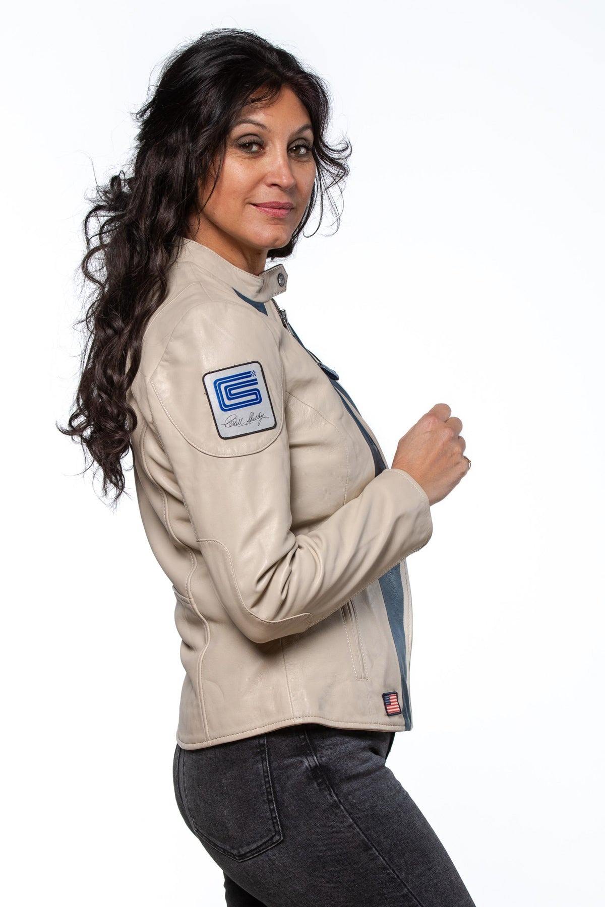 Shelby women's ecru leather jacket - Image n°3