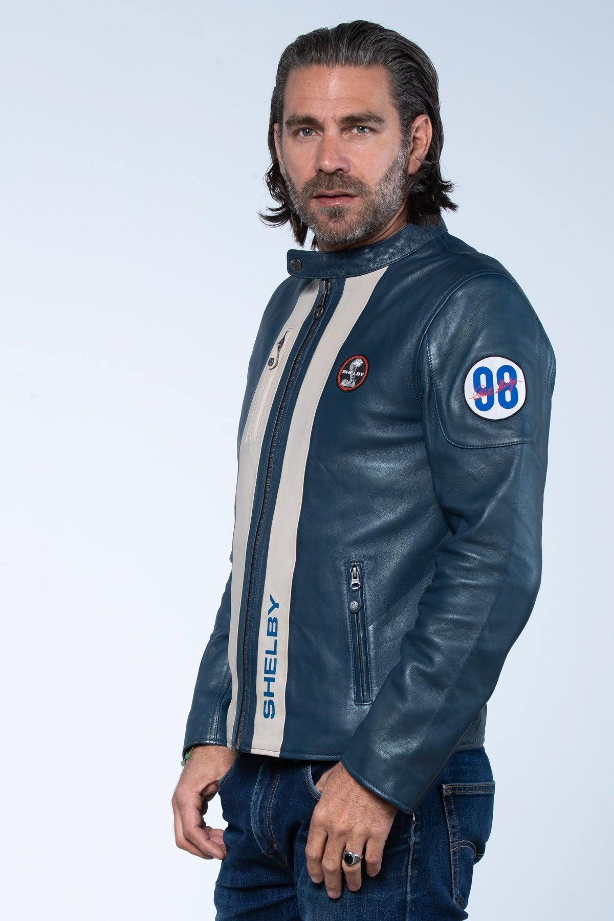 Carroll Shelby jacket in blue leather - Image n°3