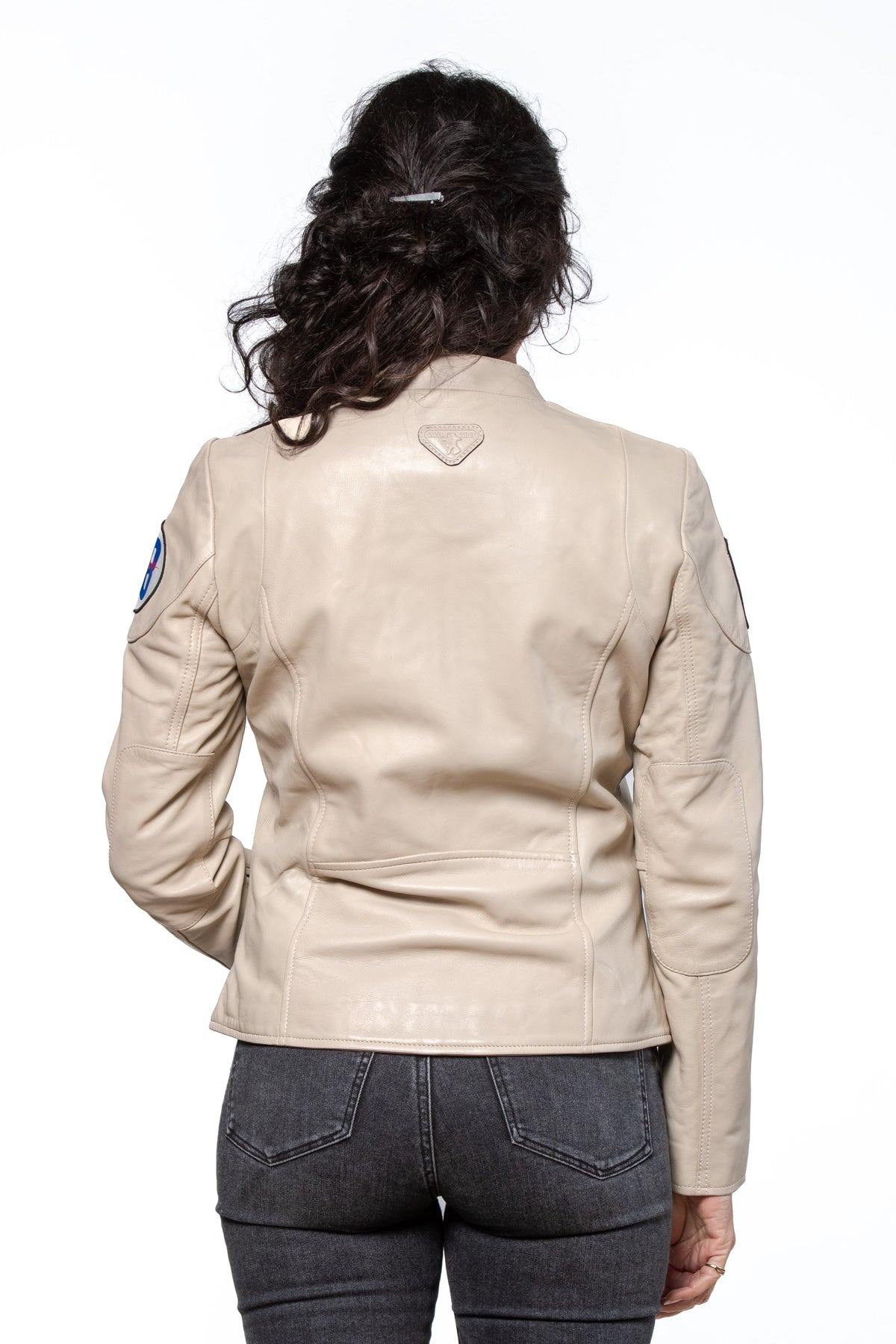 Shelby women's ecru leather jacket - Image n°4