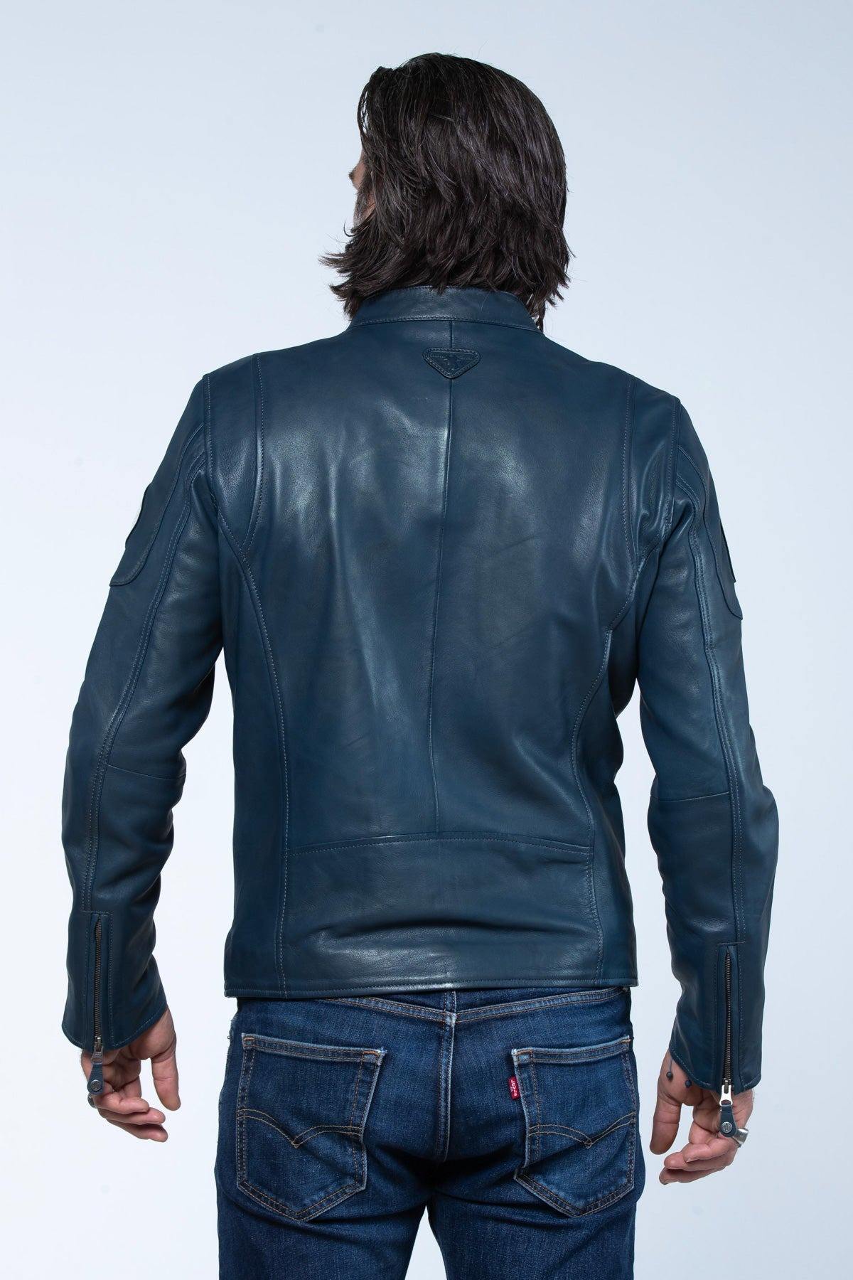 Carroll Shelby jacket in blue leather - Image n°4