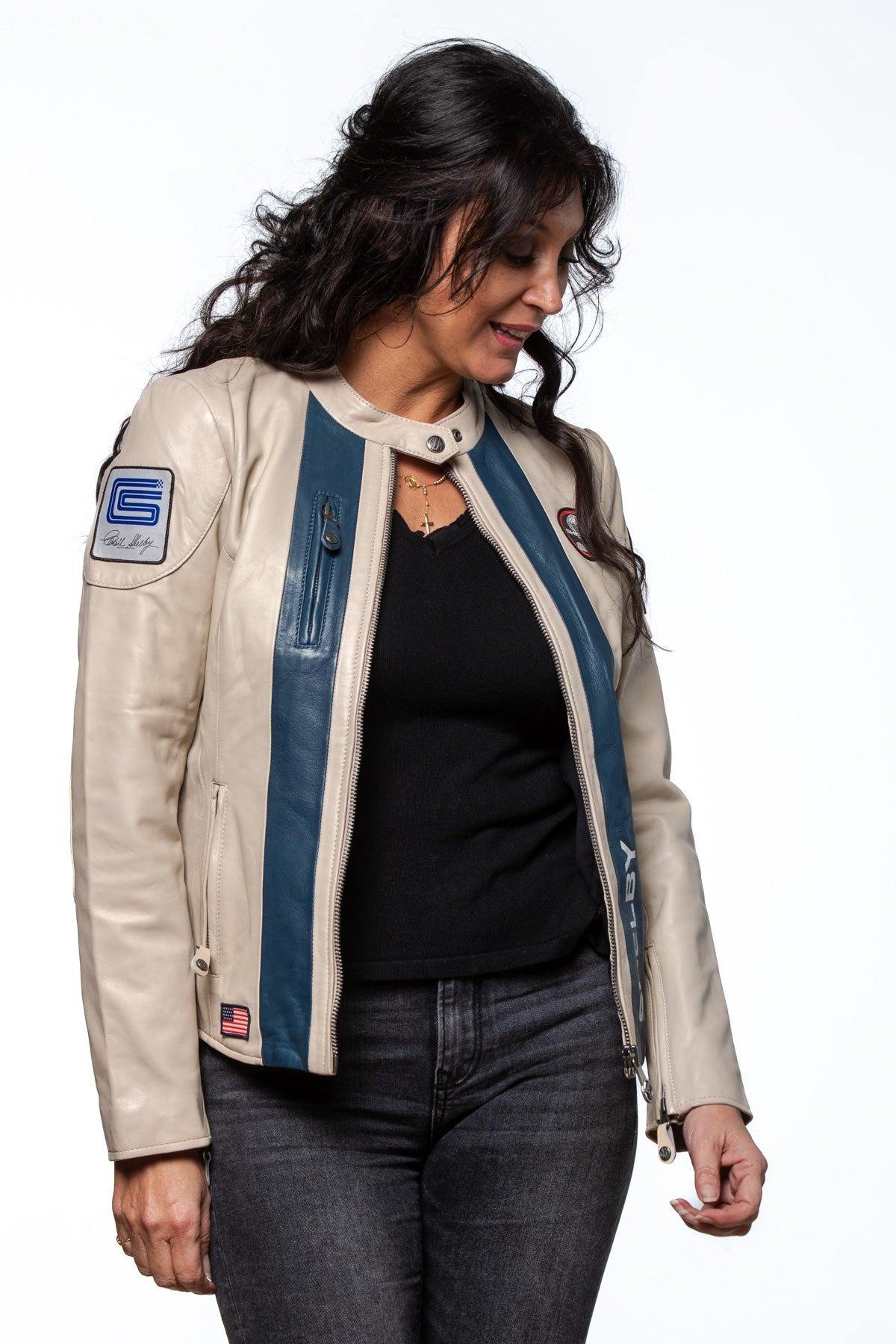 Shelby women's ecru leather jacket - Image n°5