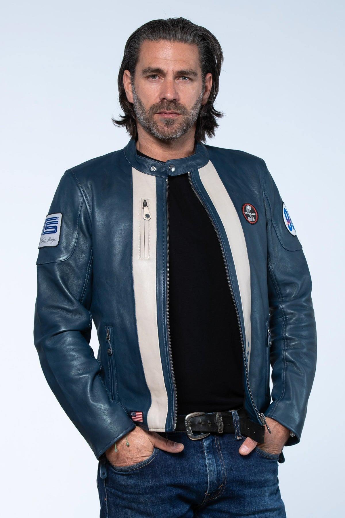 Carroll Shelby jacket in blue leather - Image n°7