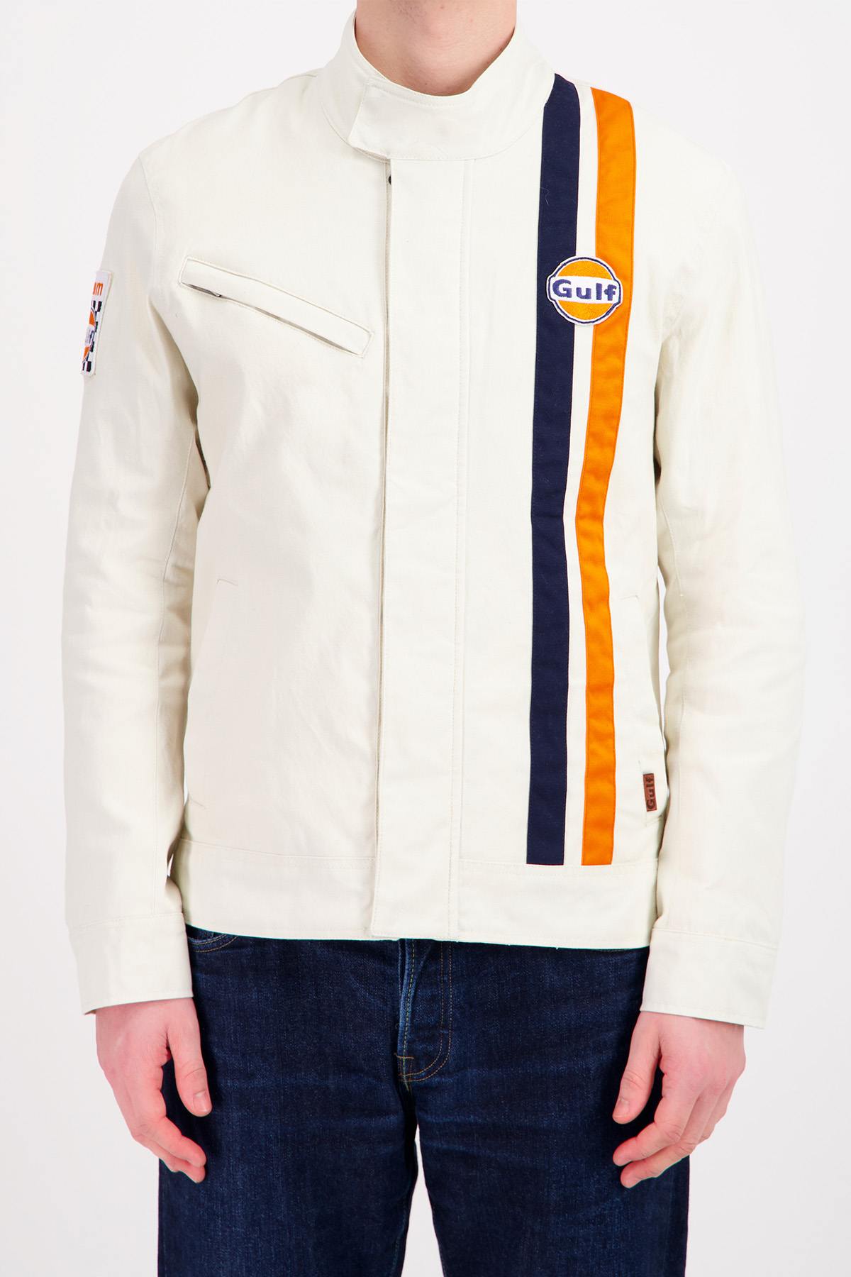 Cream textile jacket with racing pattern - Image n°3