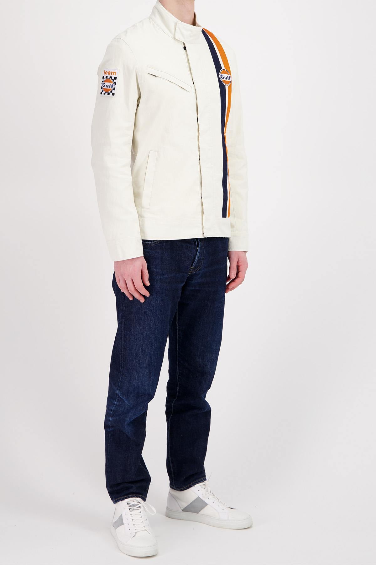 Cream textile jacket with racing pattern - Image n°4