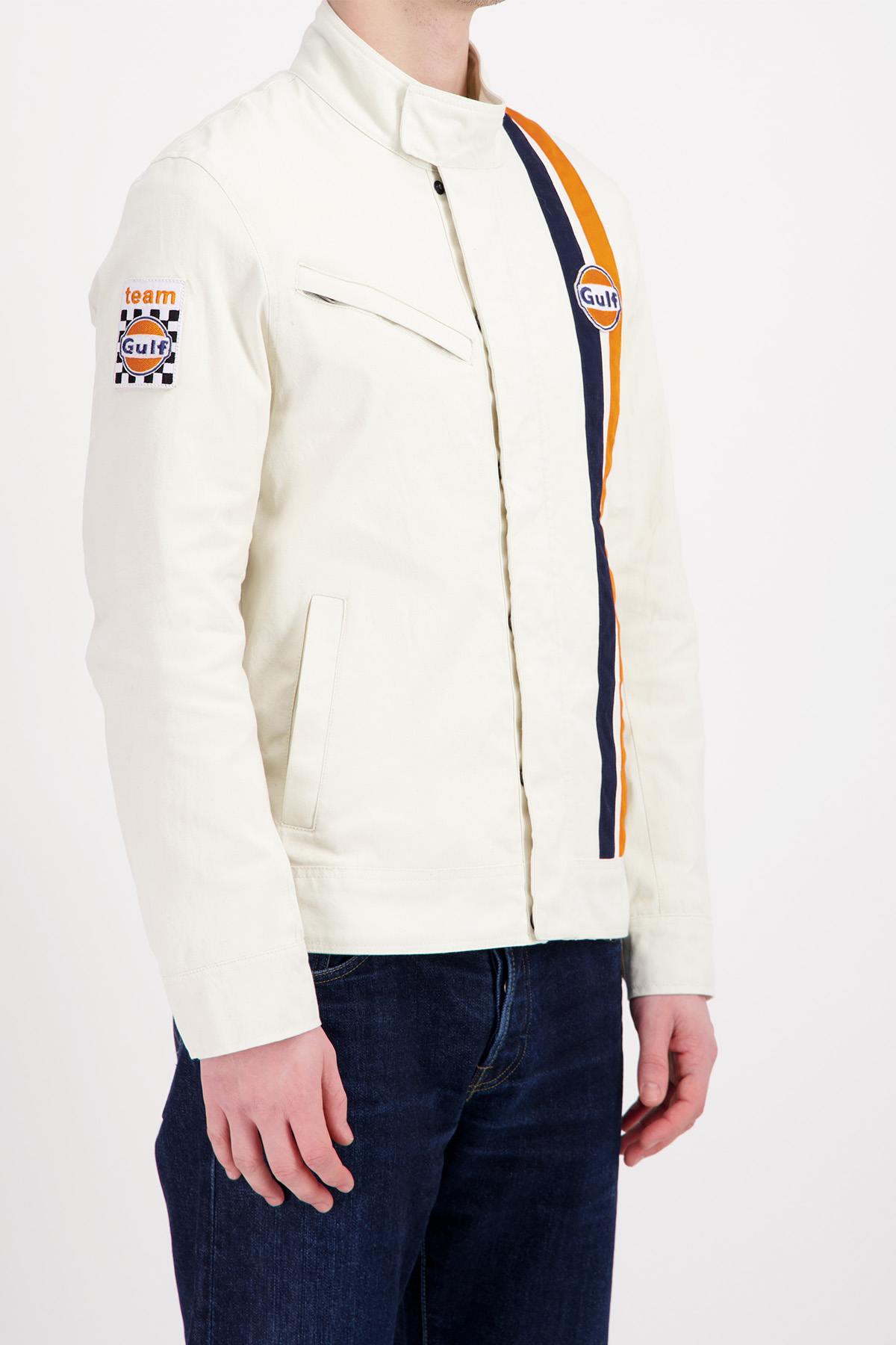 Cream textile jacket with racing pattern - Image n°7