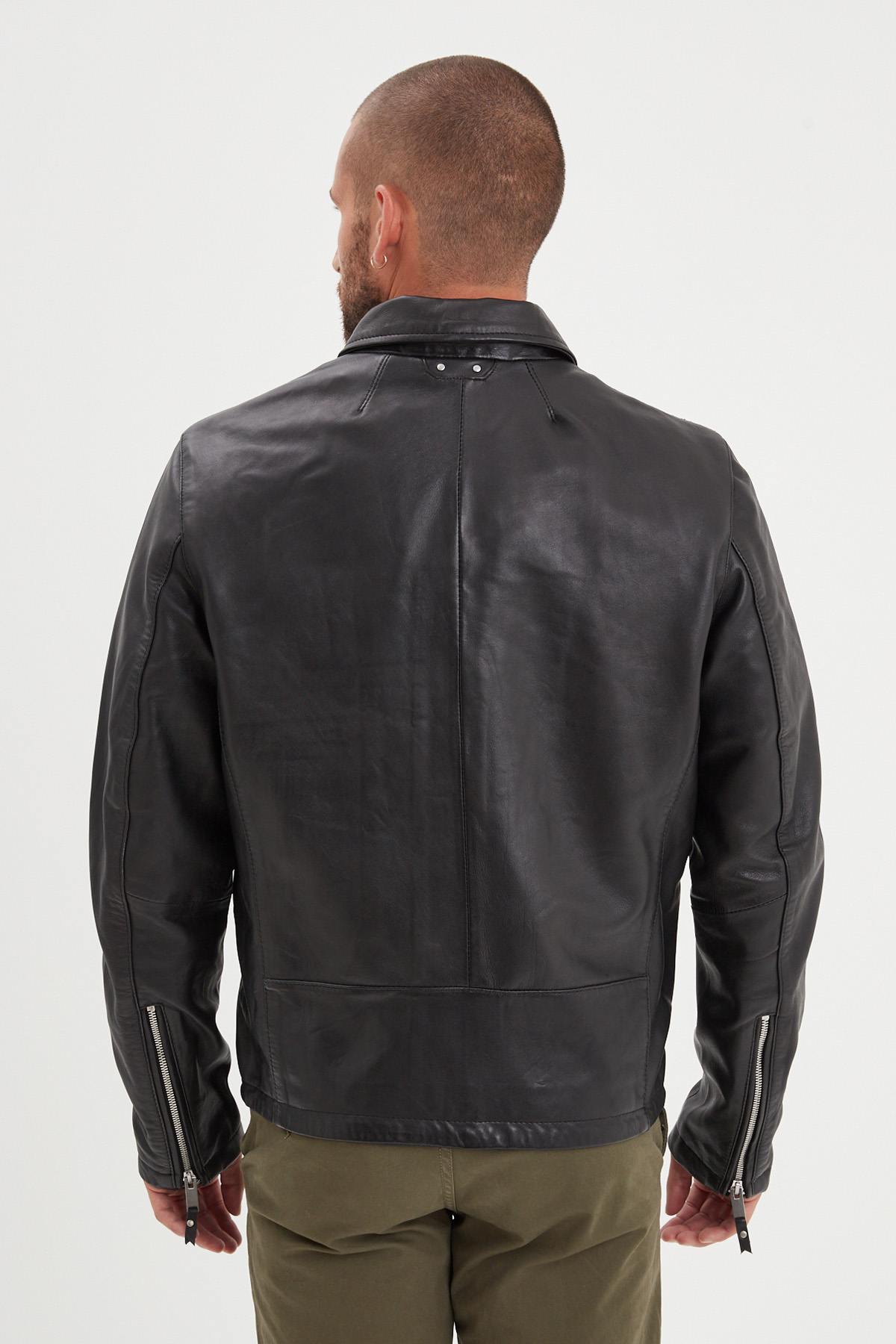 Black leather jacket with shirt collar - Image n°4