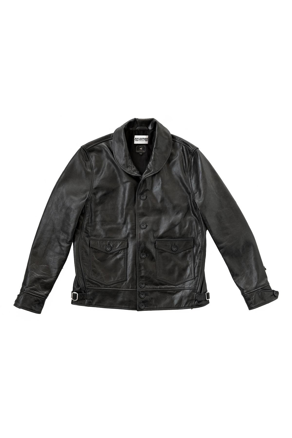 Black leather jacket with stand-up collar for men - Image n°10