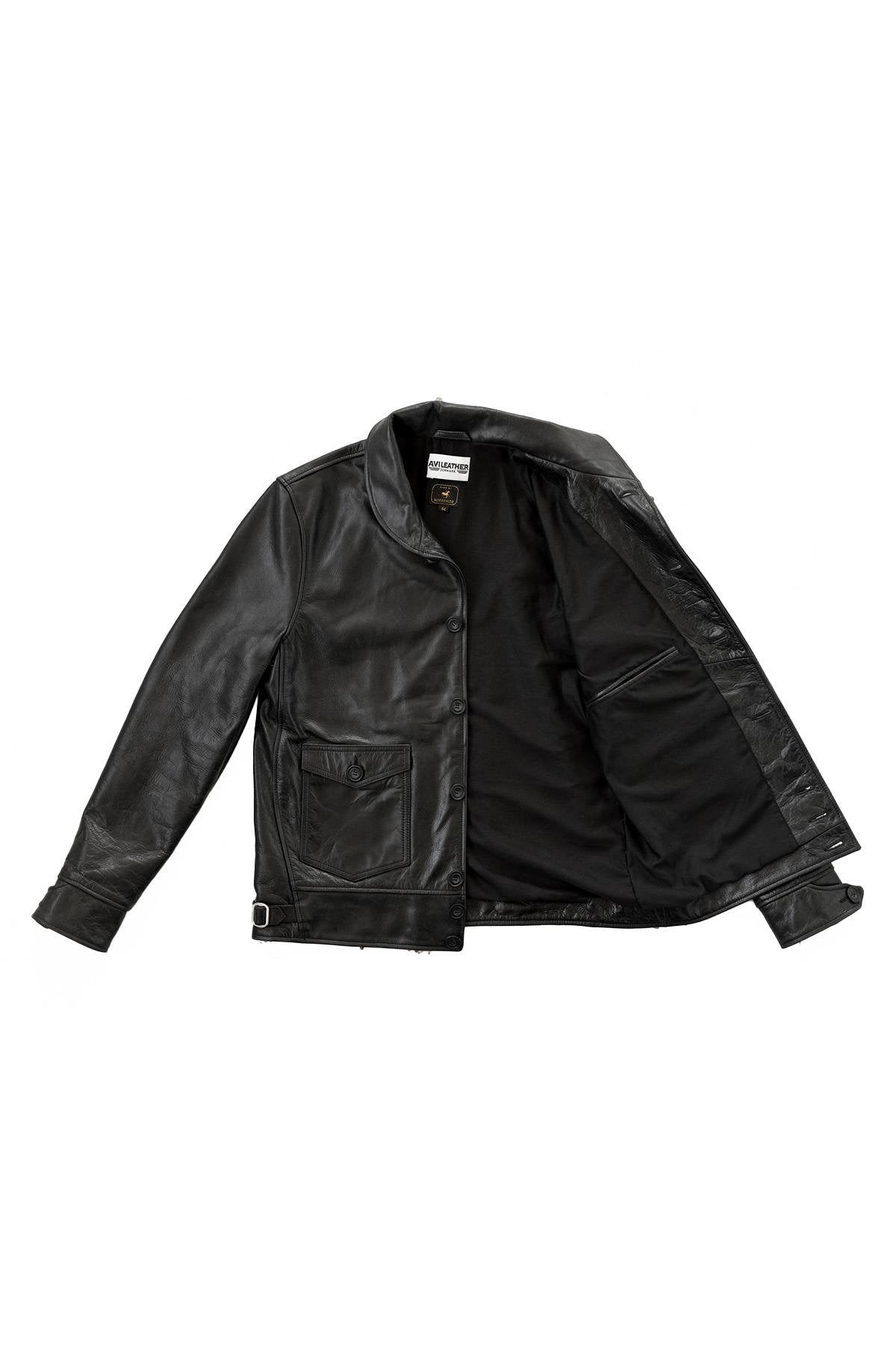 Black leather jacket with stand-up collar for men - Image n°11