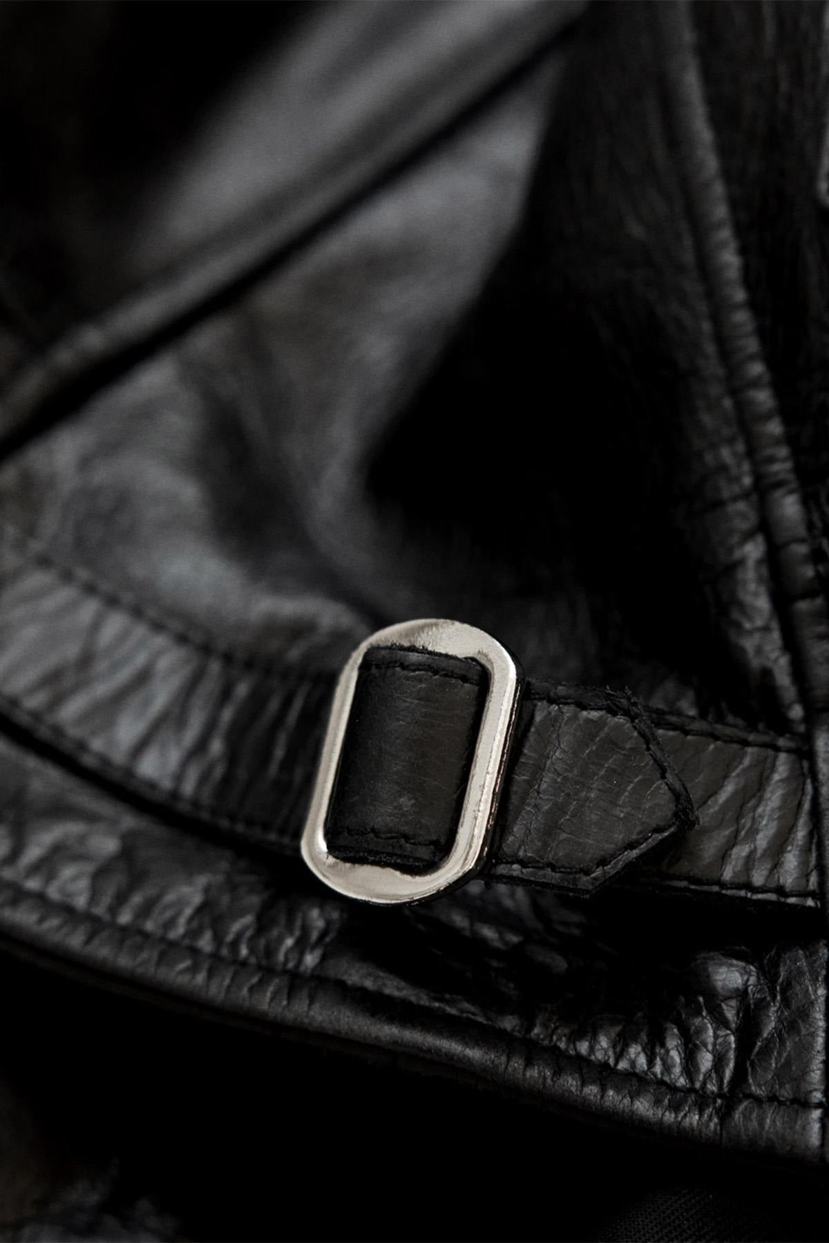 Black leather jacket with stand-up collar for men - Image n°8