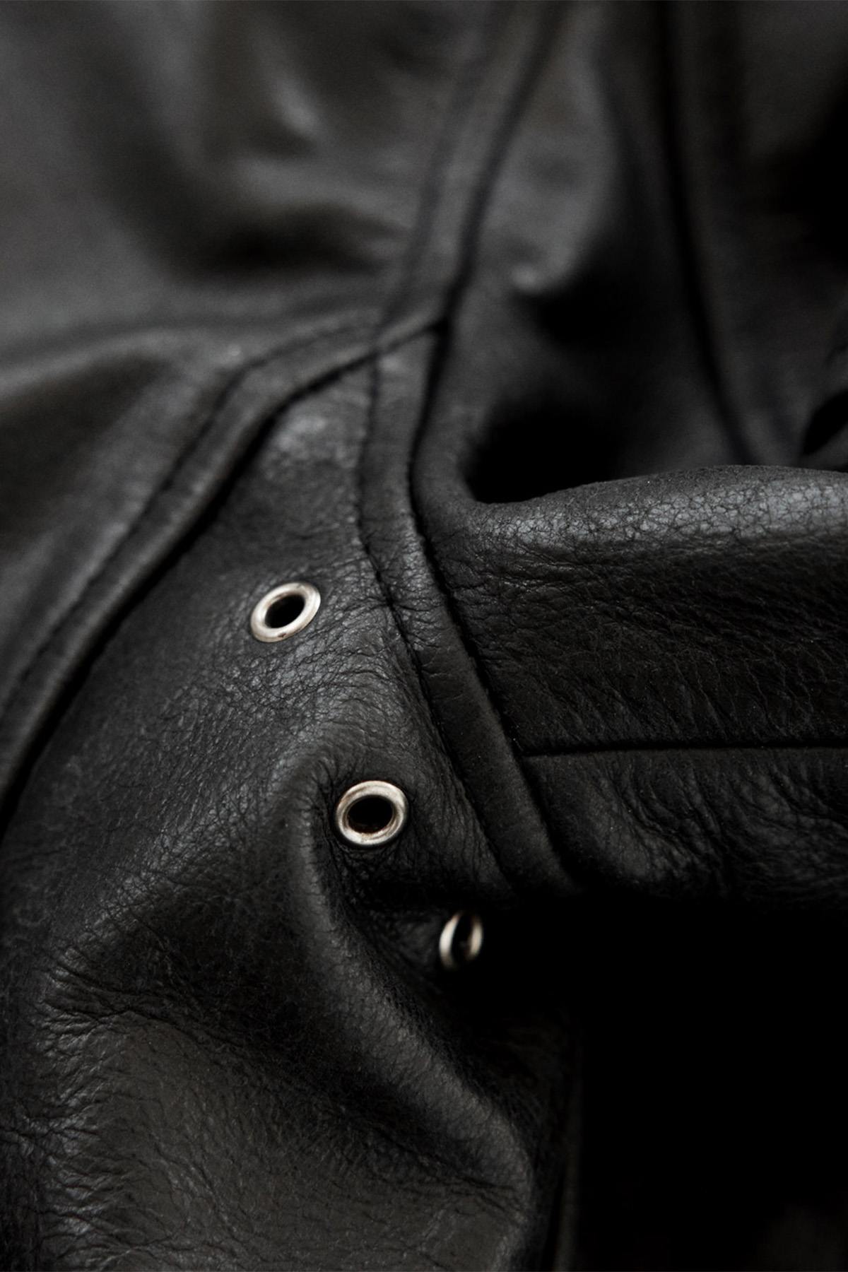 Black leather jacket with stand-up collar for men - Image n°7