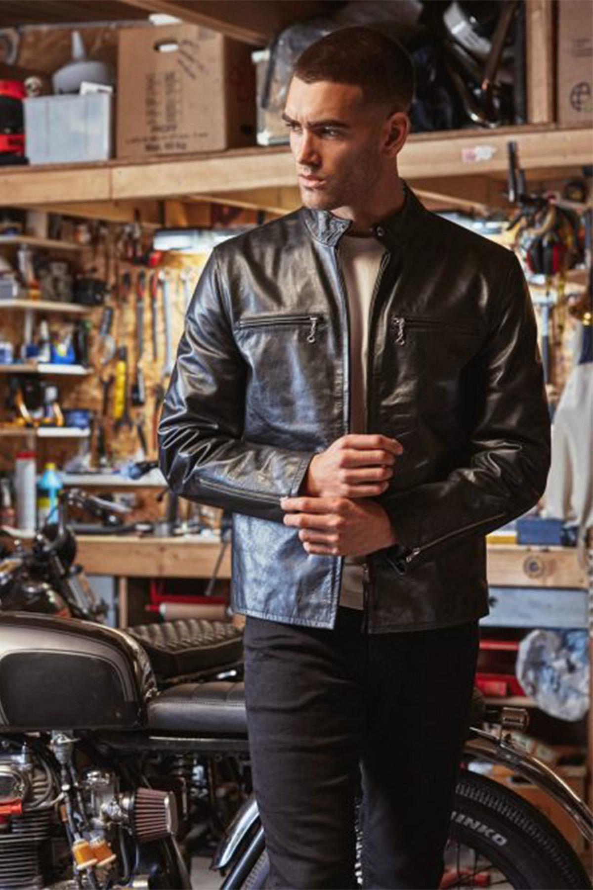 Black leather biker jacket - Image n°4