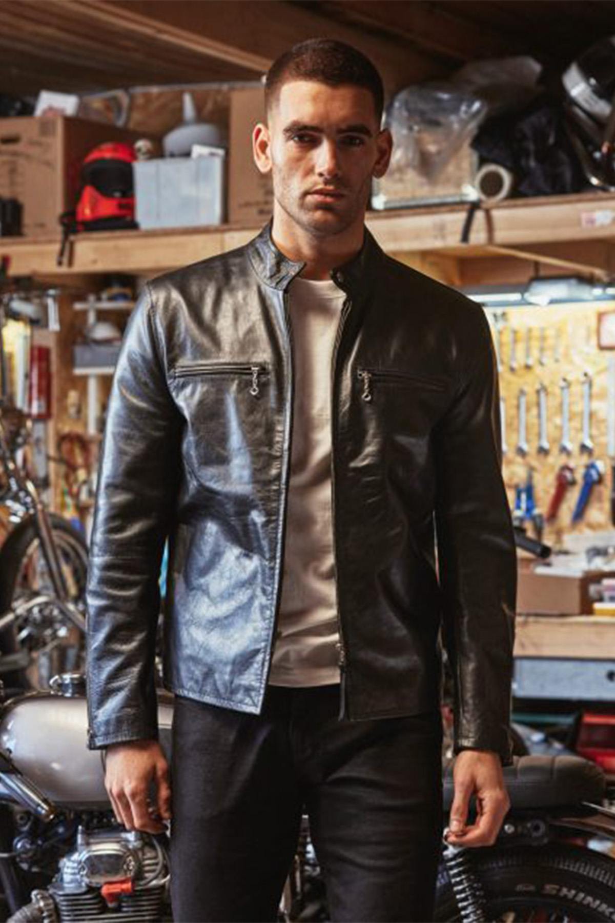 Black leather biker jacket - Image n°6