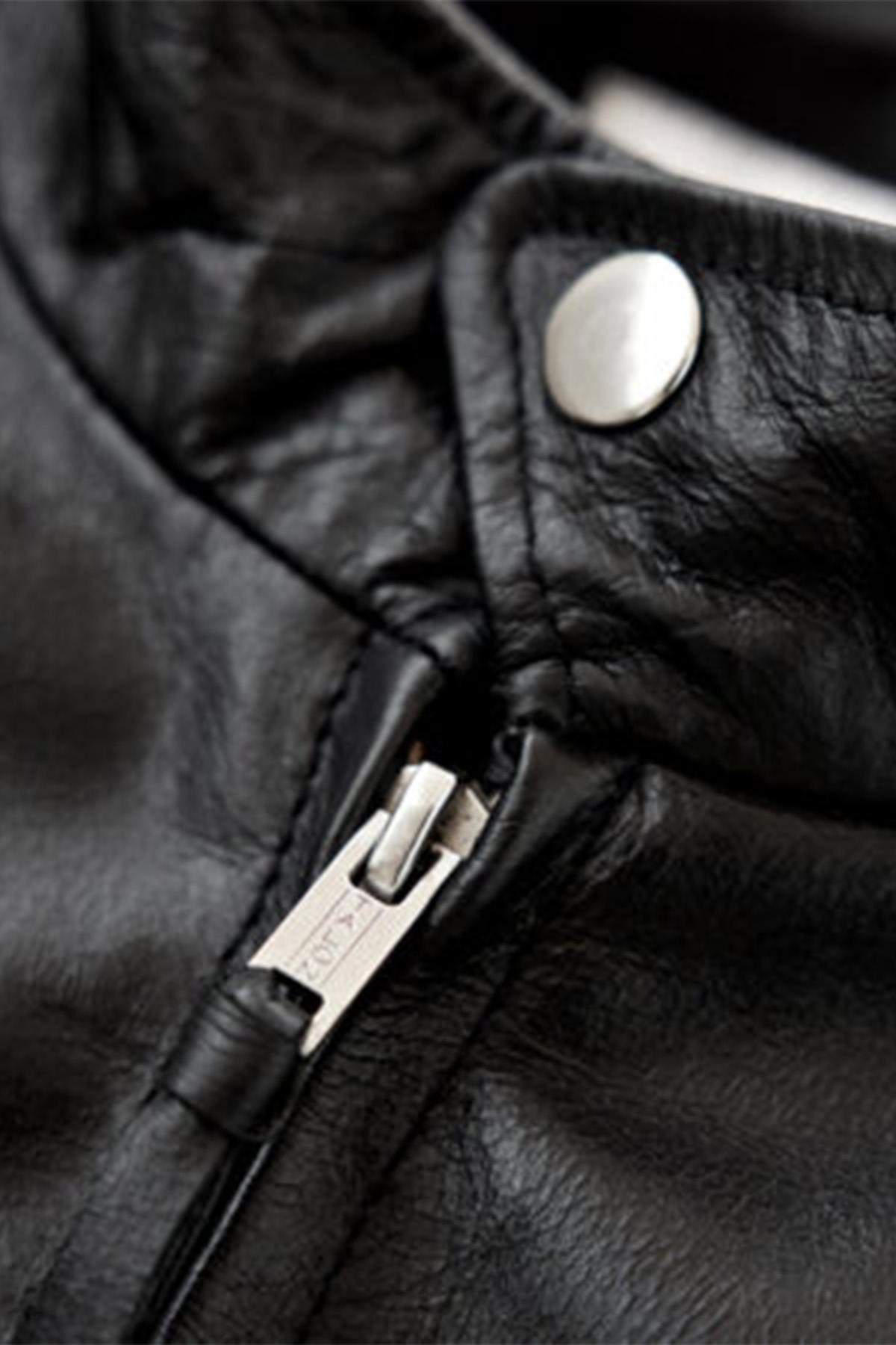 Black leather biker jacket - Image n°5