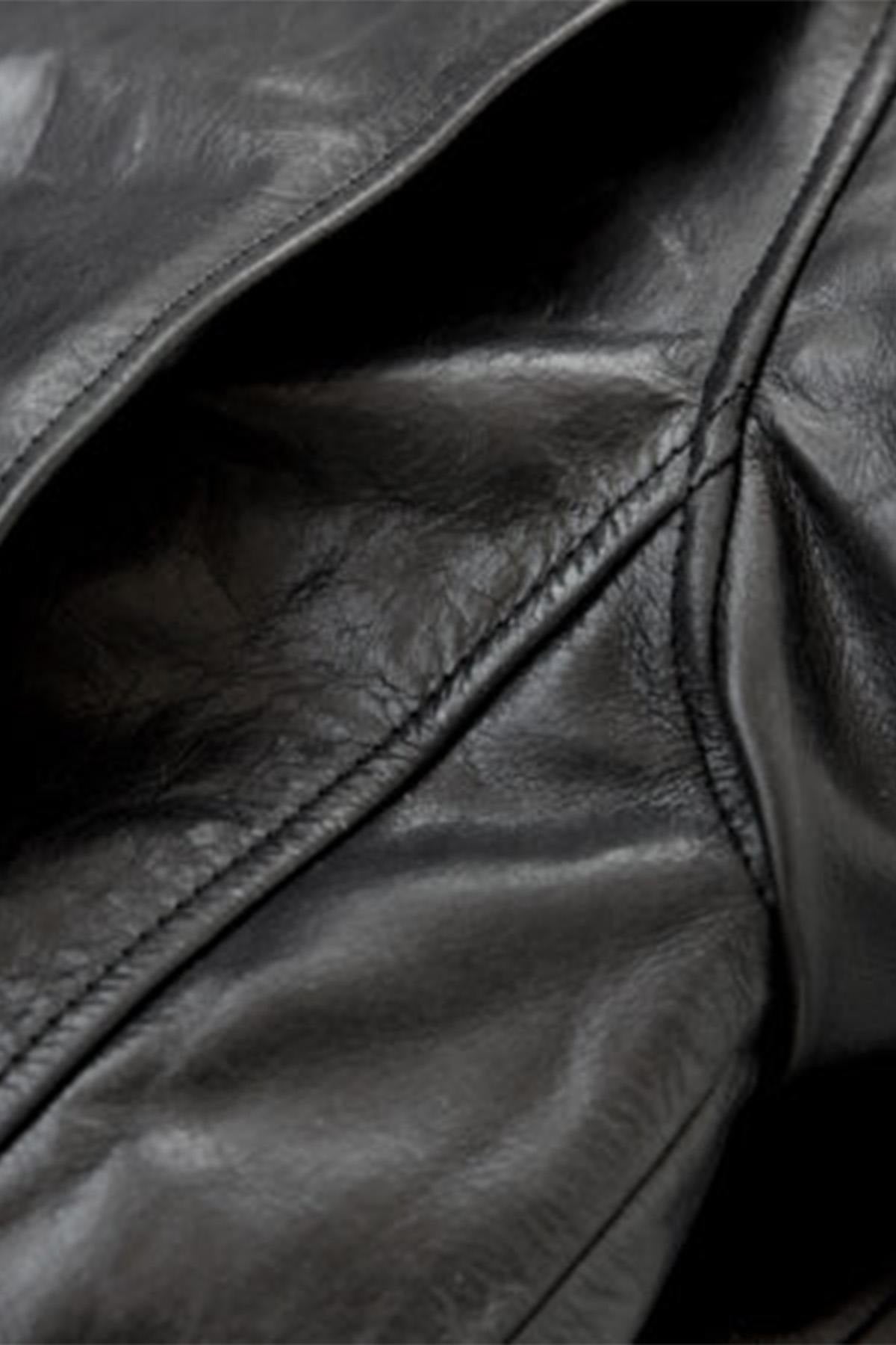 Leather jacket with asymmetrical collar and D-Pocket - Image n°7