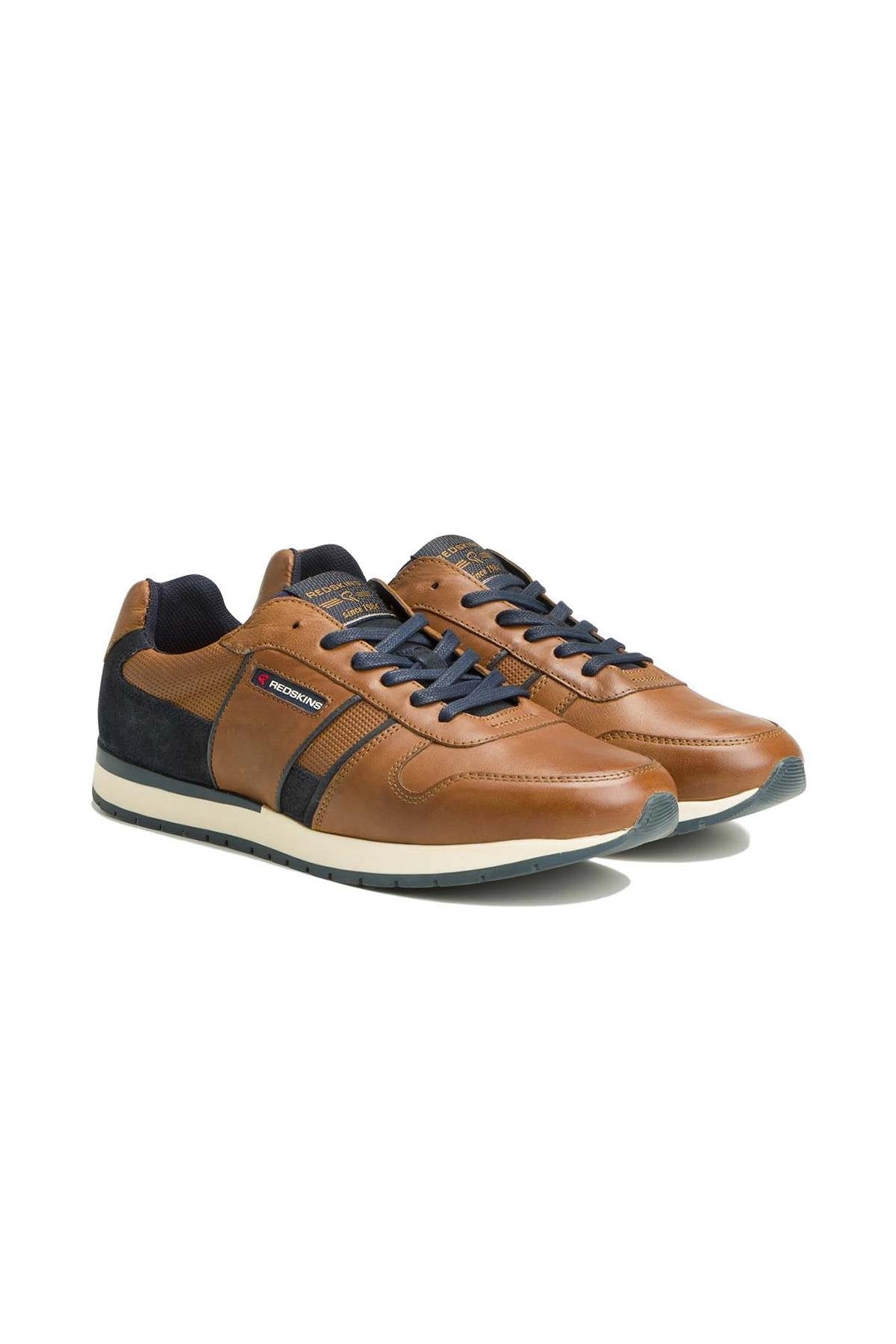 Navy cognac leather sneakers - Image n°1