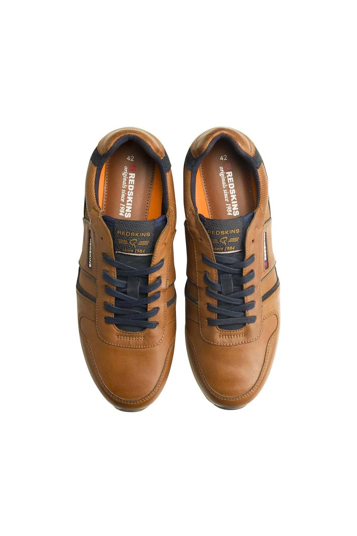 Navy cognac leather sneakers - Image n°3