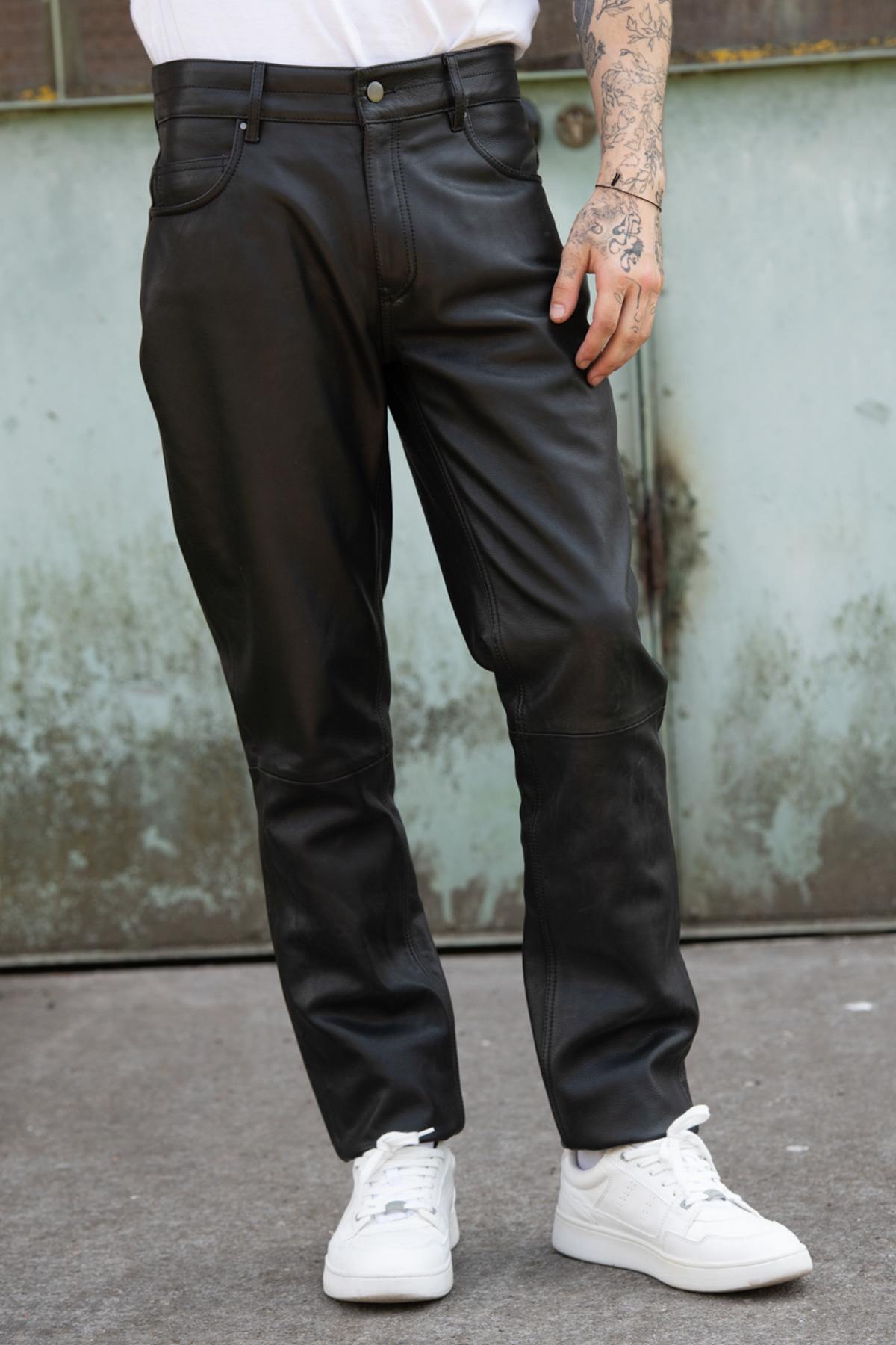 Black leather pants for men - Image n°1