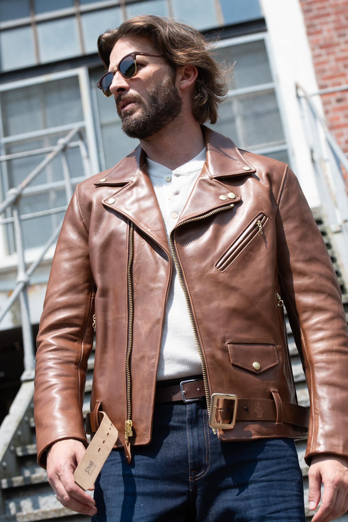 Brown American leather perfecto with belt - Image n°2