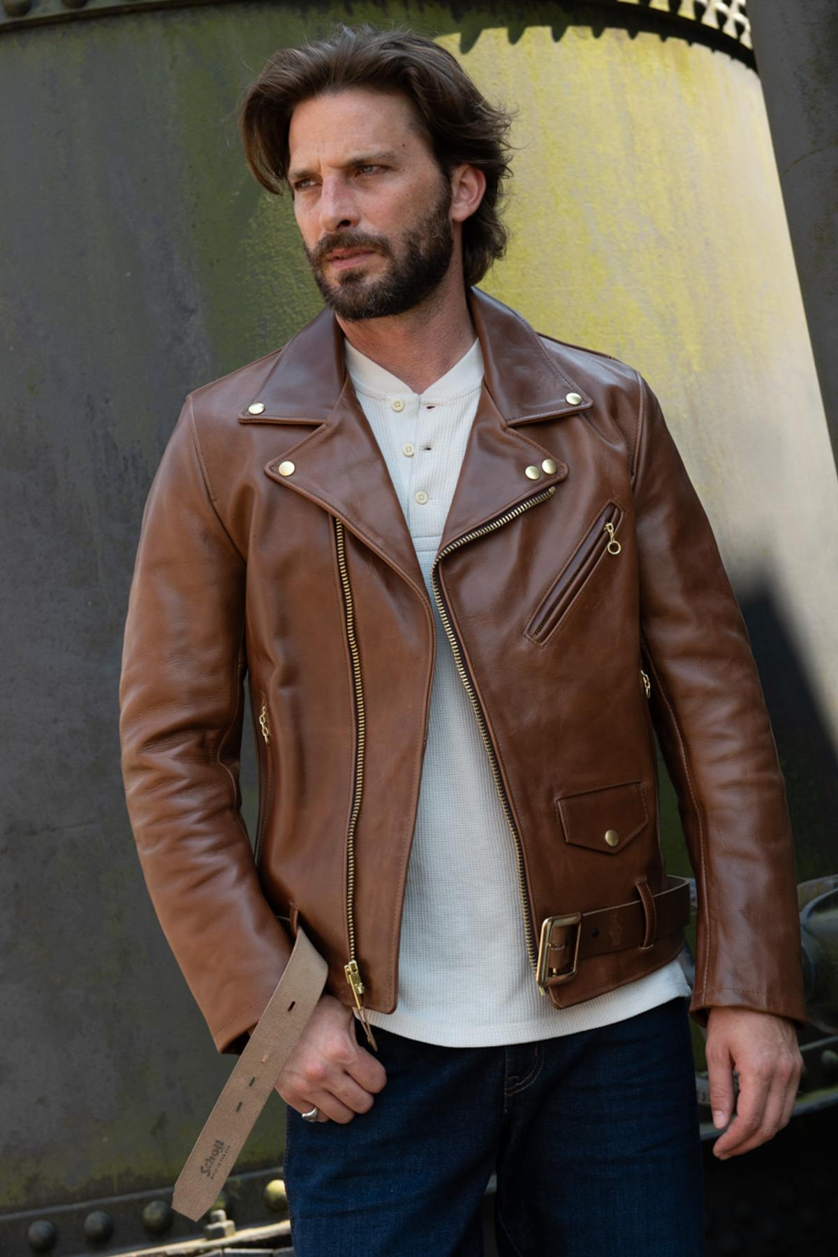 Brown American leather perfecto with belt - Image n°16