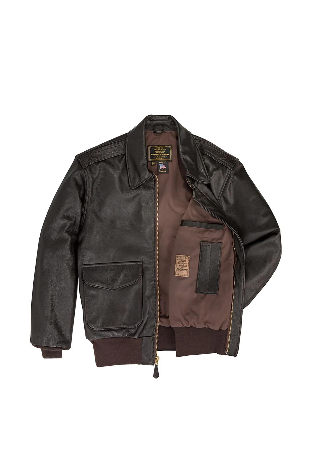 Leather bomber jacket with shirt collar made in the USA - Image n°14