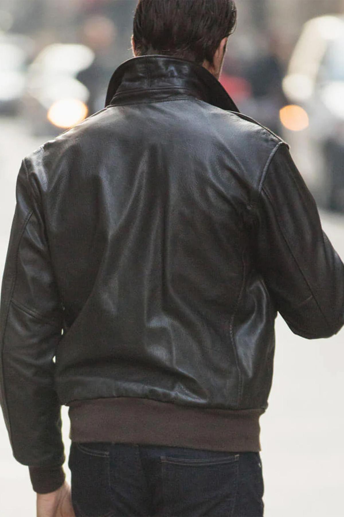 Leather bomber jacket with shirt collar made in the USA - Image n°2