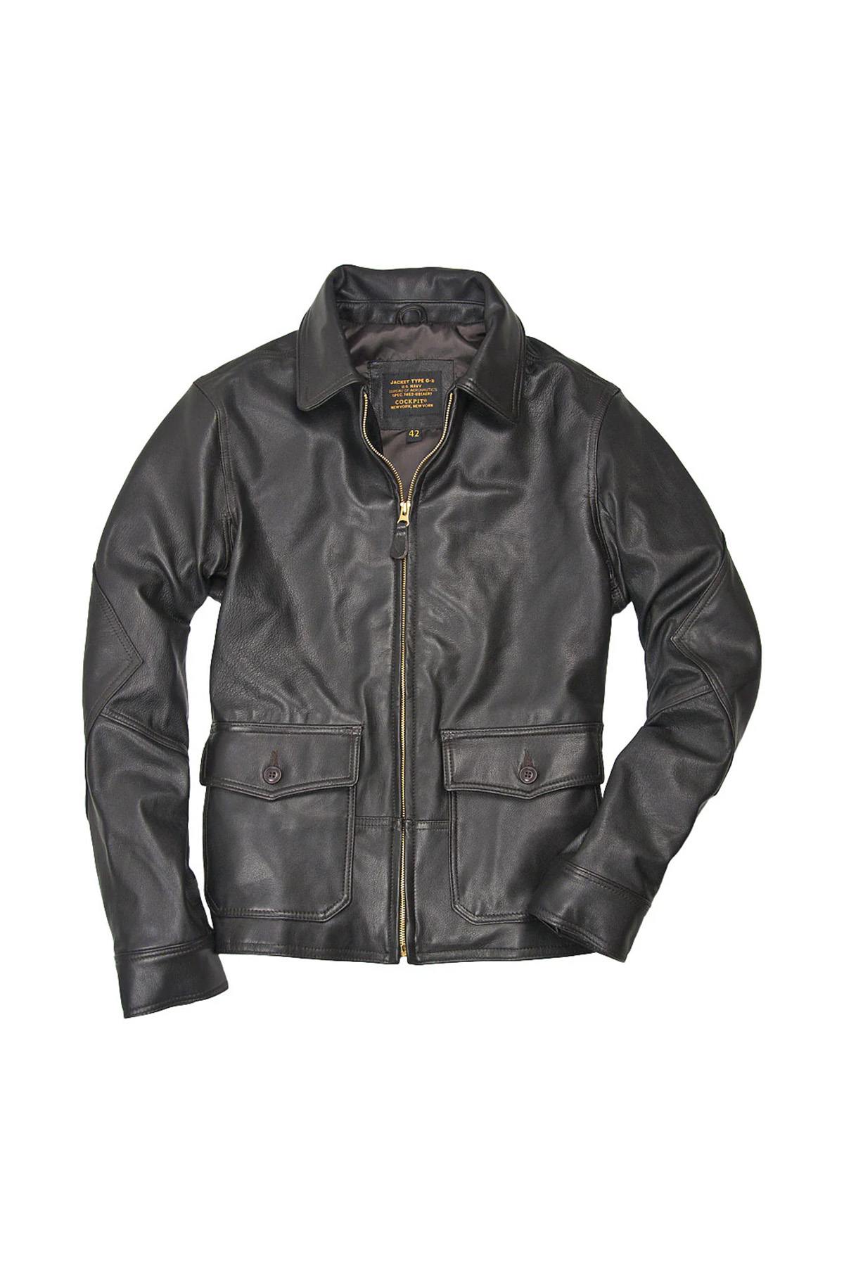 Aviator-style leather jacket with shirt collar - Image n°2