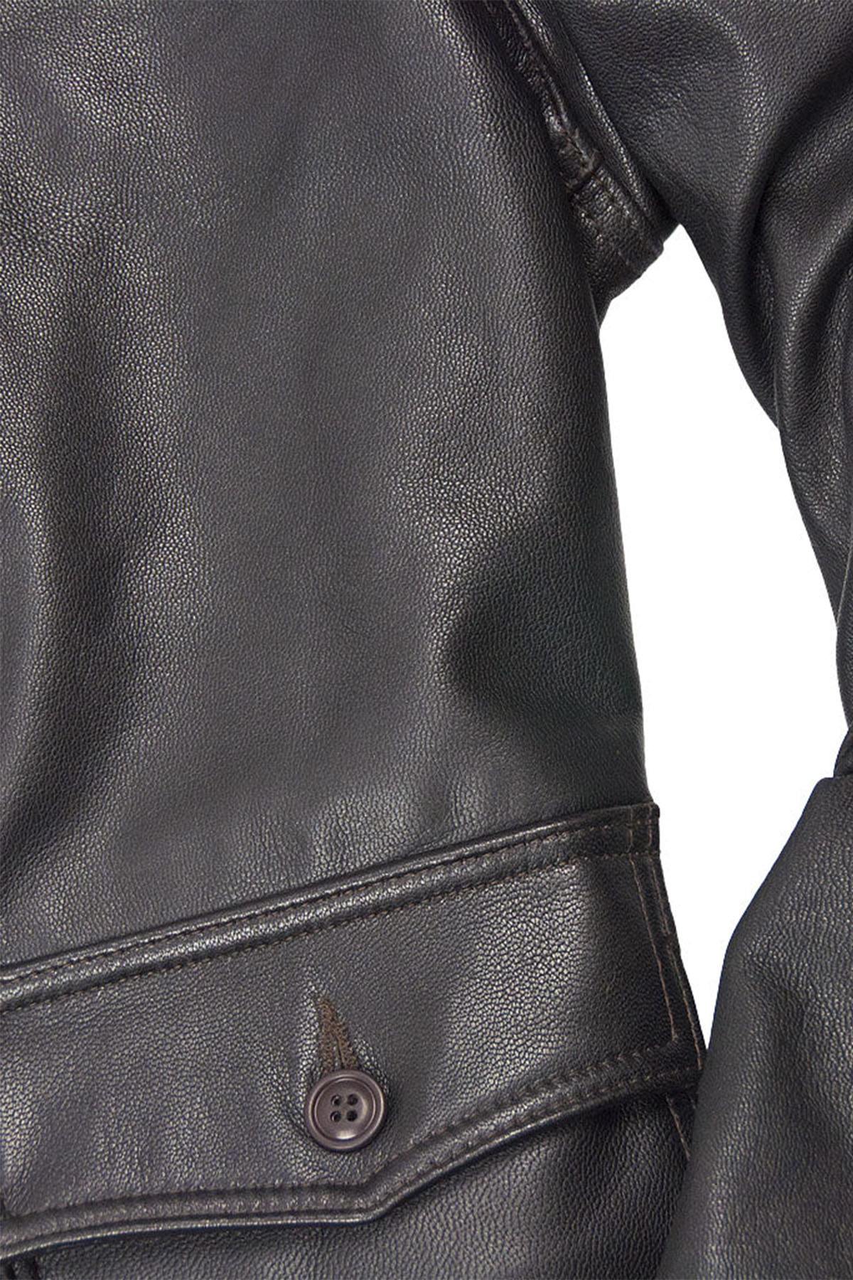 Aviator-style leather jacket with shirt collar - Image n°5