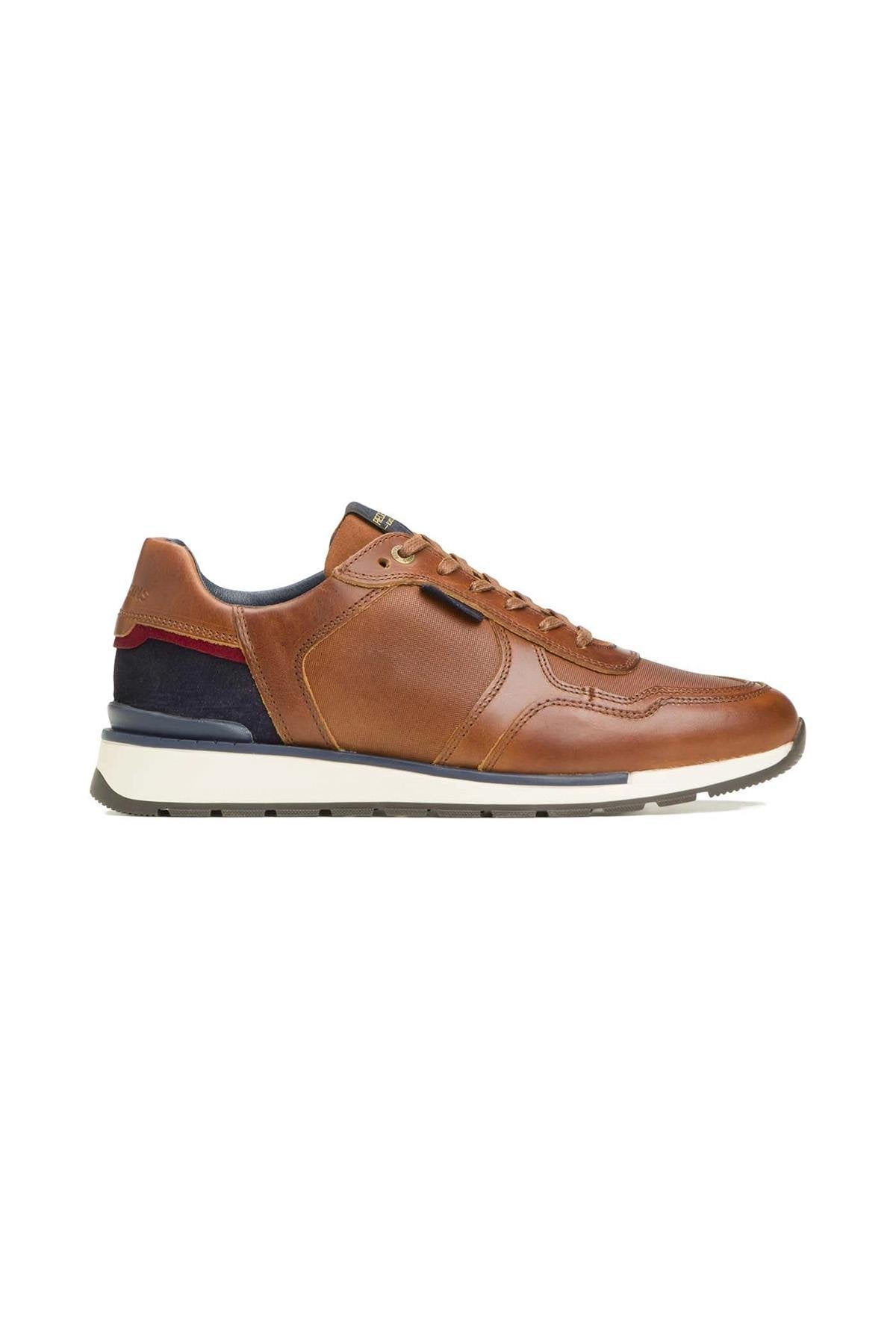 Men's taupe navy leather sneakers - Image n°5