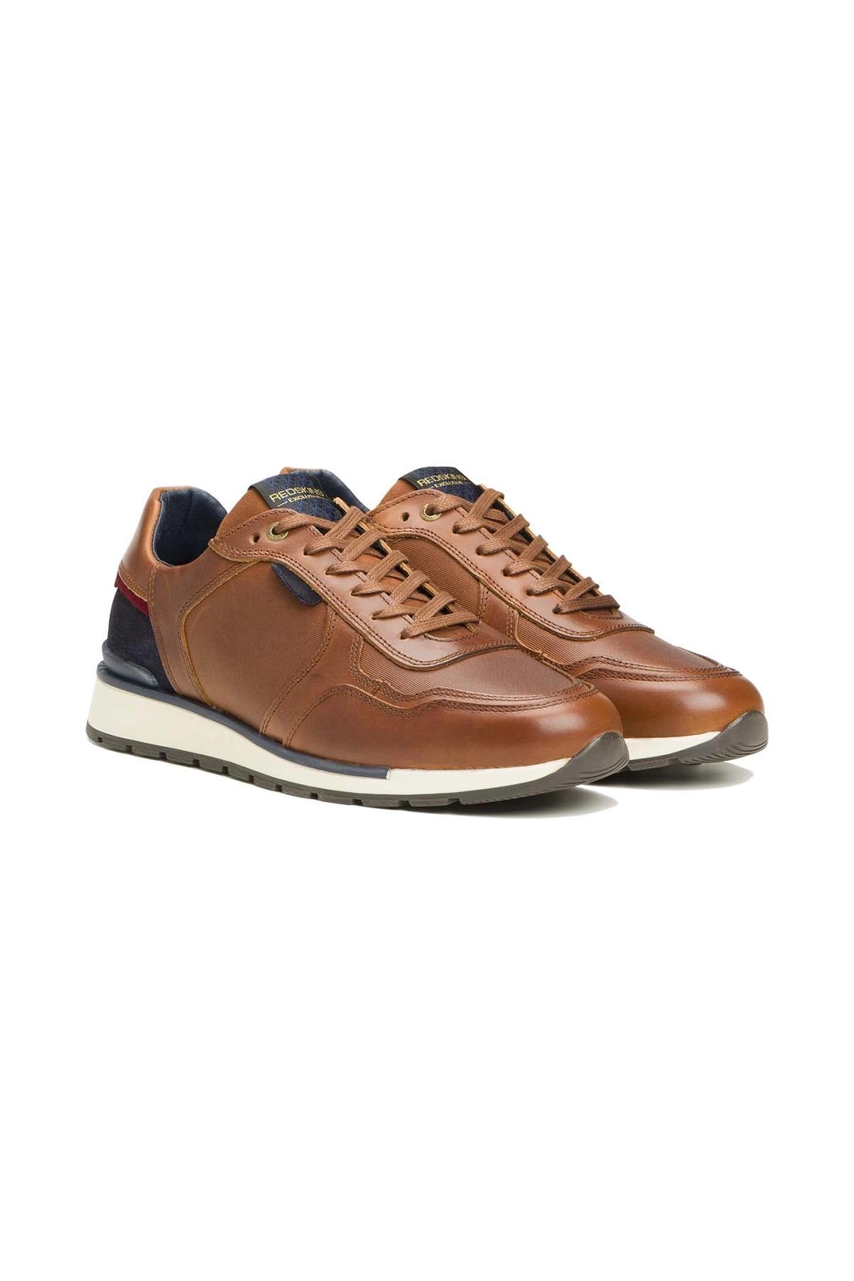 Men's taupe navy leather sneakers - Image n°2