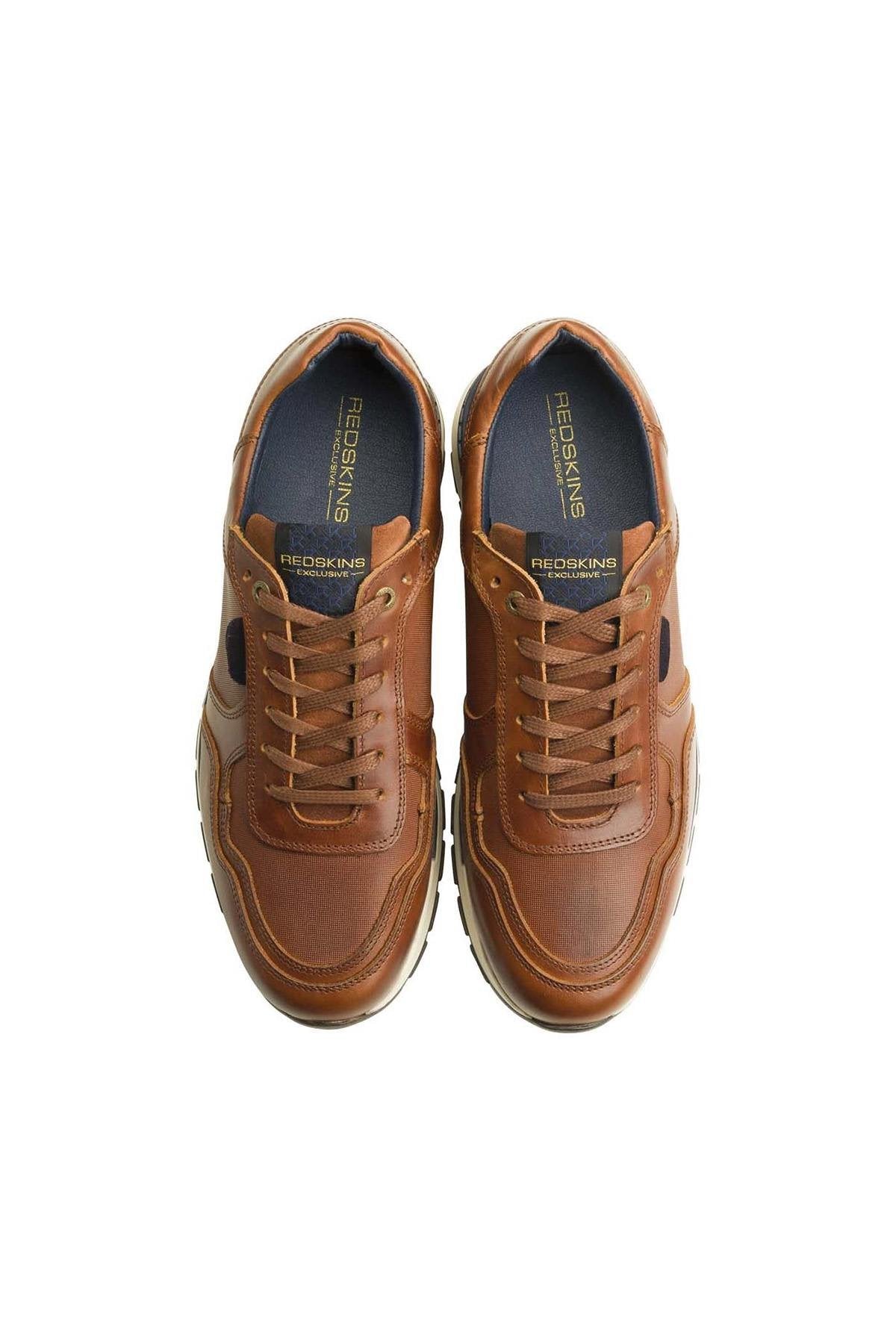 Men's taupe navy leather sneakers - Image n°4