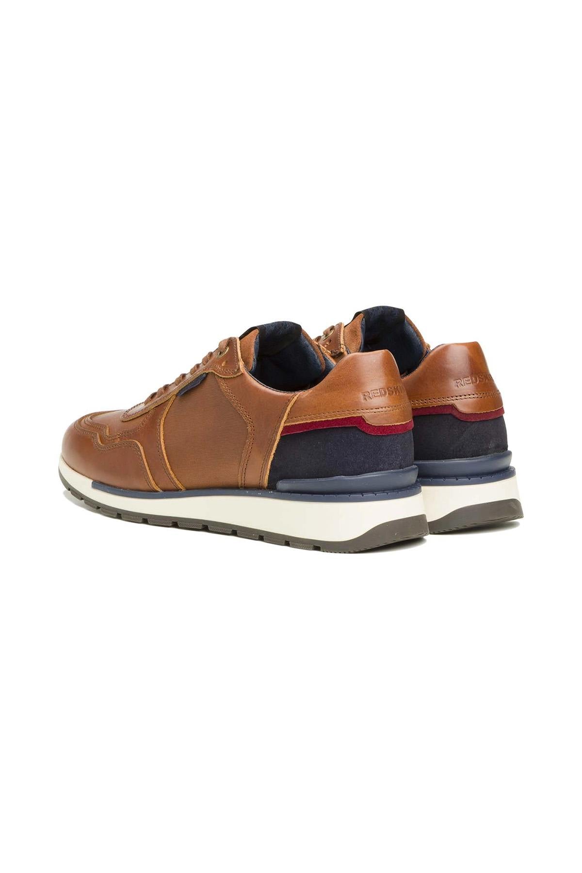 Men's taupe navy leather sneakers - Image n°3