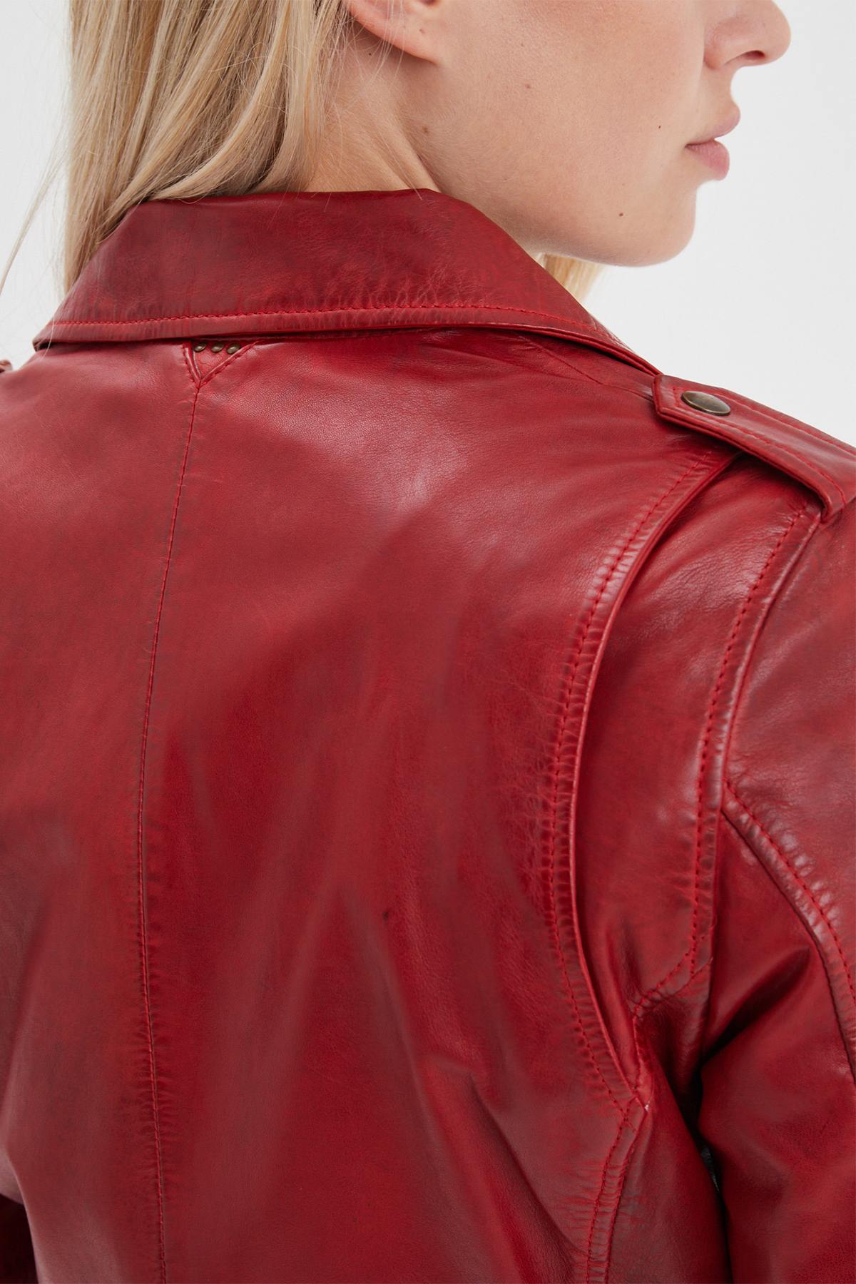 Chili red perfecto style leather jacket - Image n°7