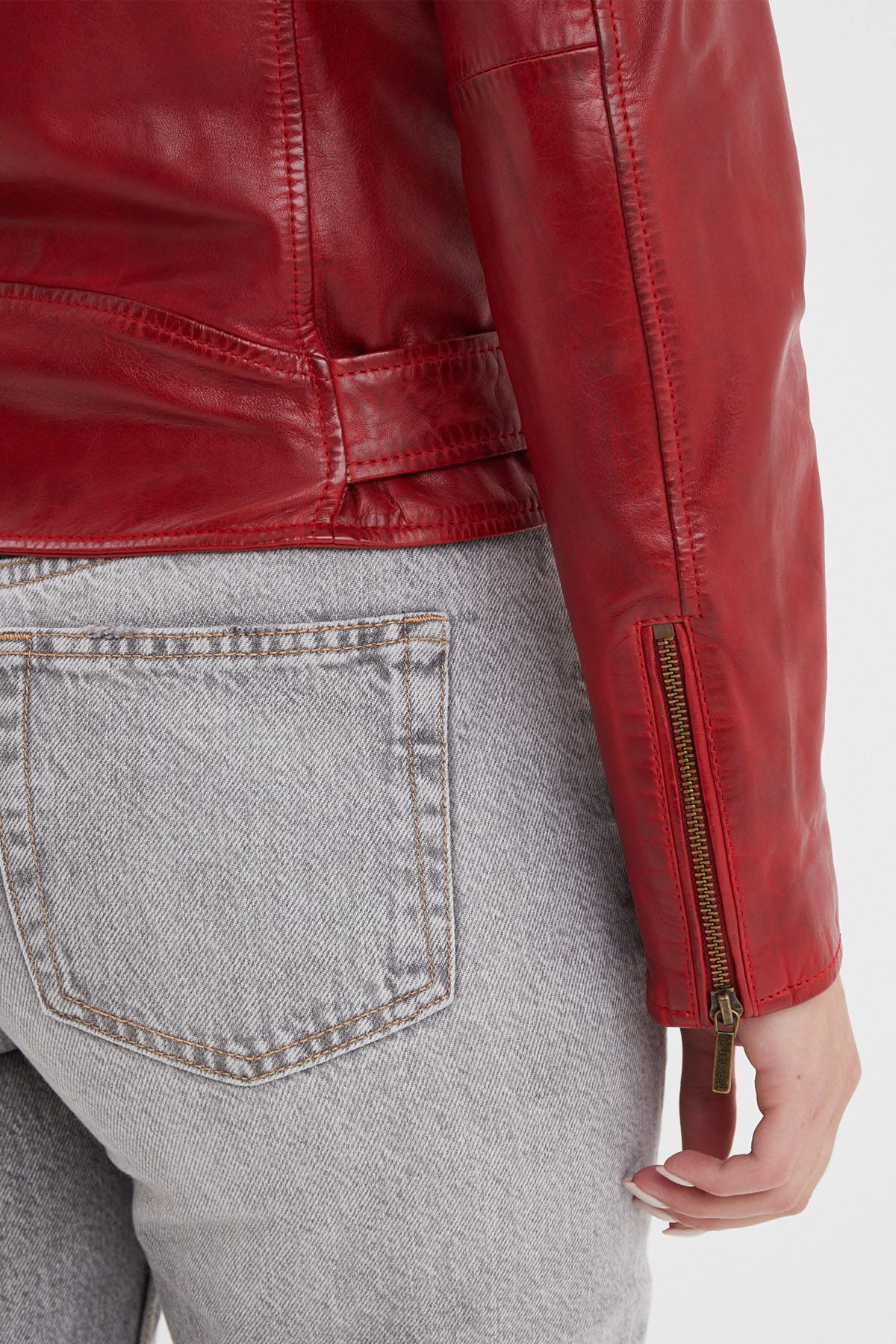 Chili red perfecto style leather jacket - Image n°8